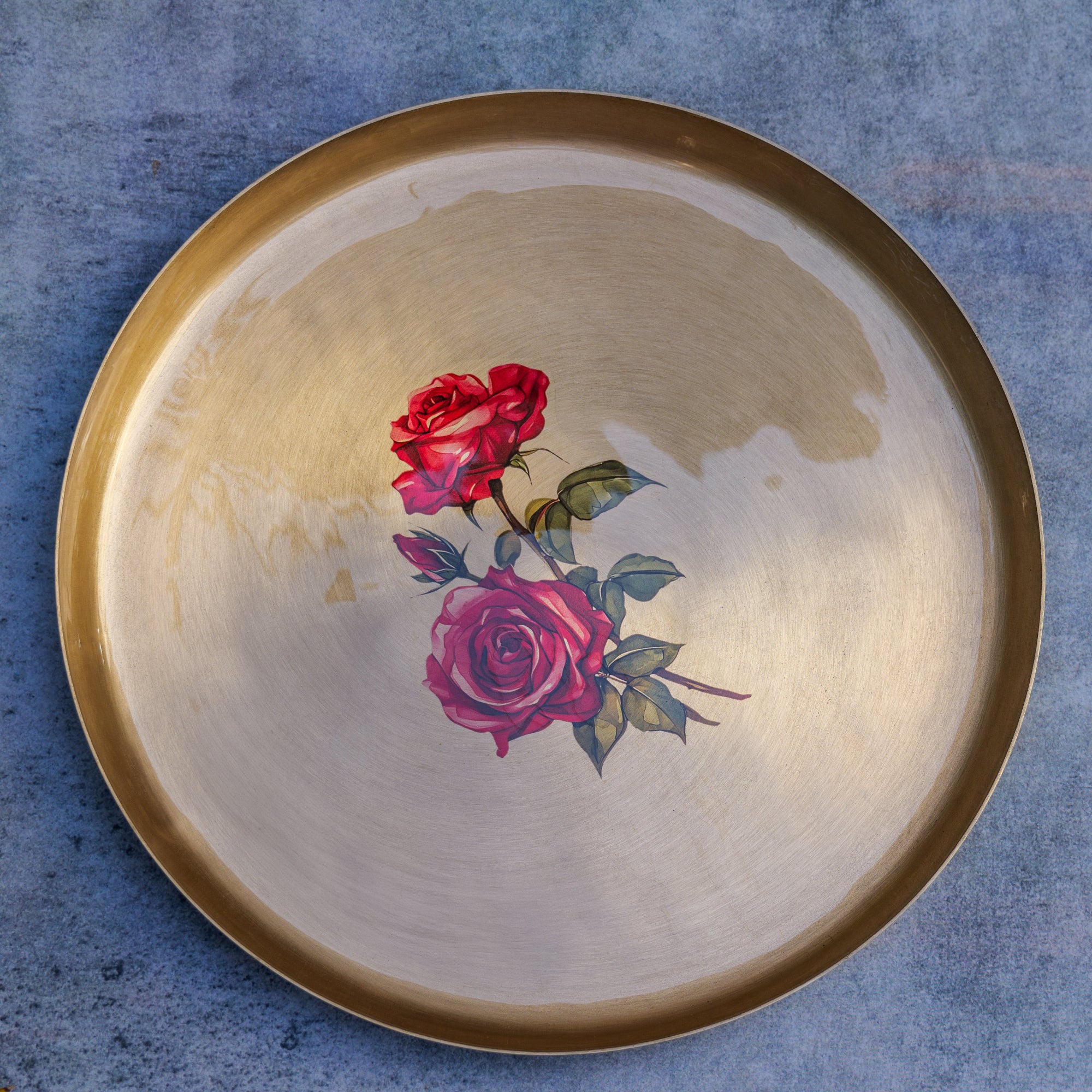 100% Pure Kansa Floral Hand Painted Plate - Rose Design - 11.5 Inches Diameter