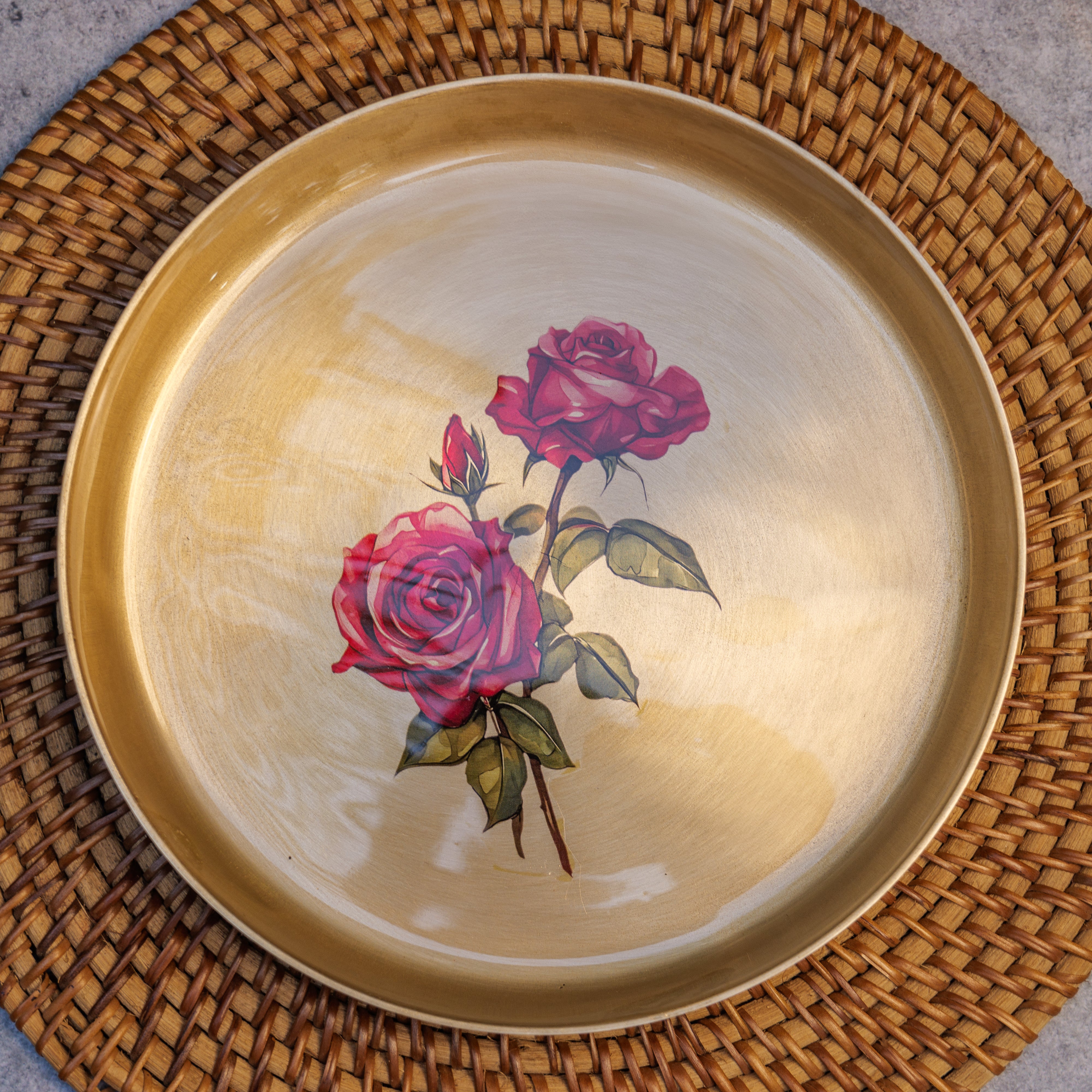 100% Pure Kansa Floral Hand Painted Plate - Rose Design - 8 Inches Diameter