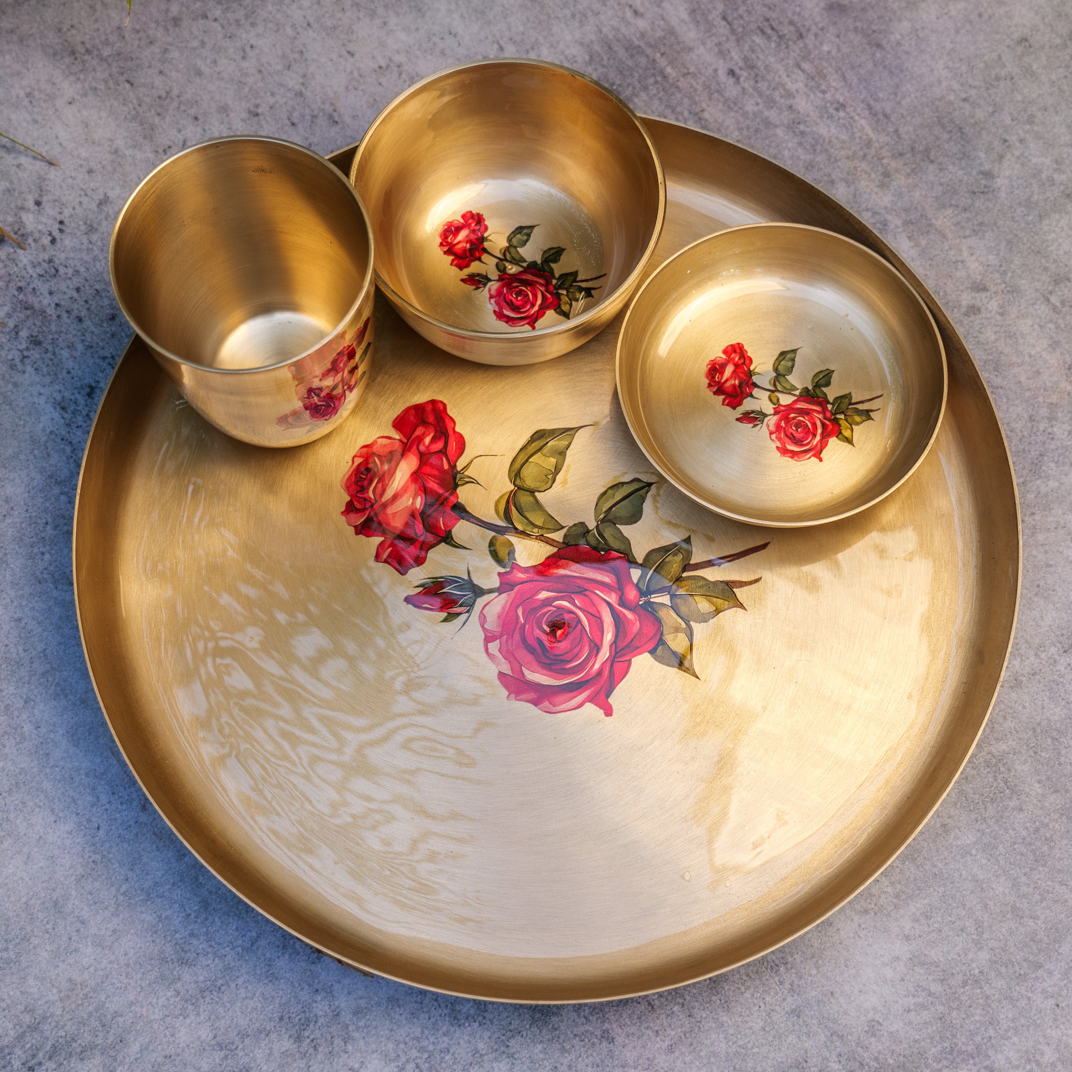 Ambi Pure Kansa Floral Thali Set of 5
