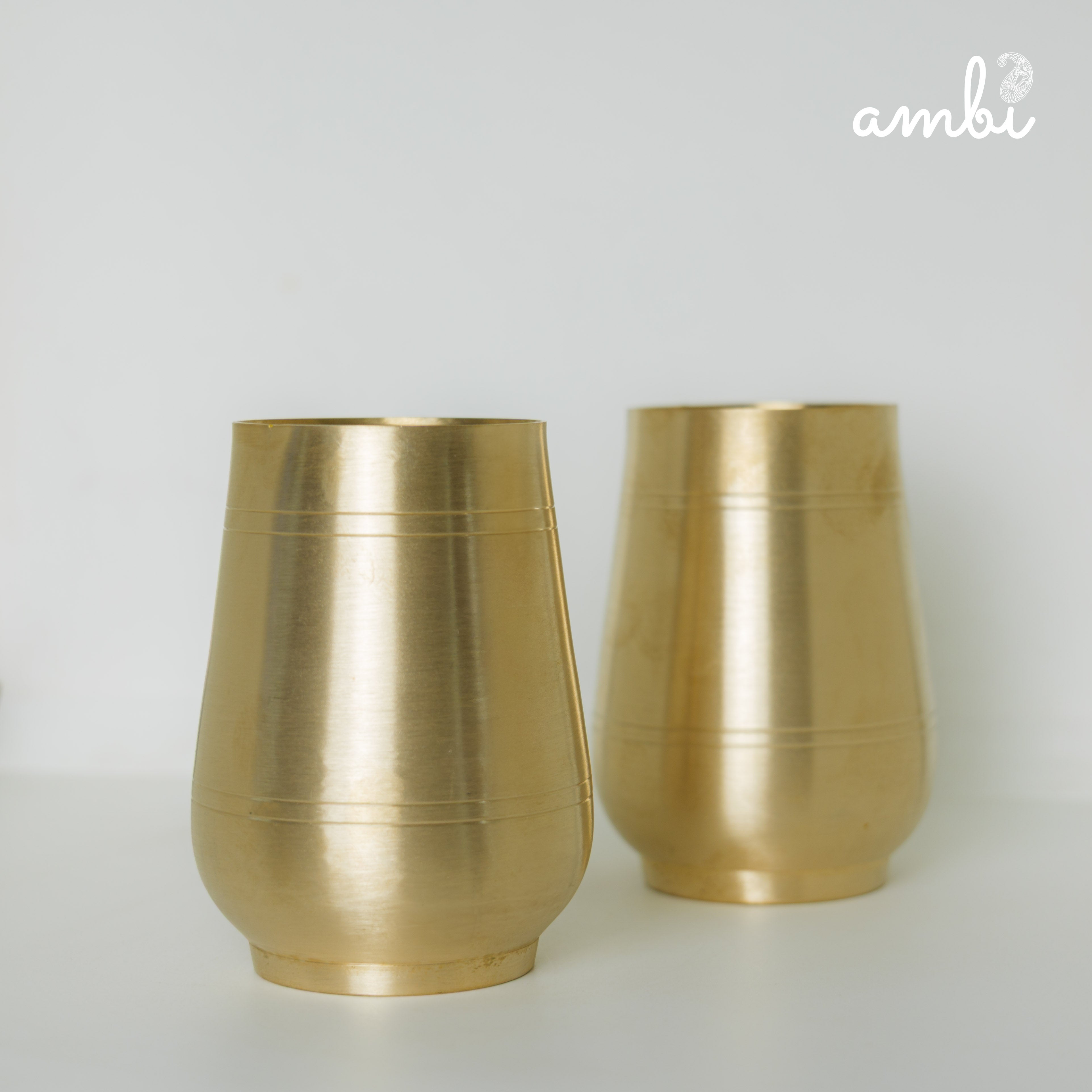 Ambi Gift Set of 2 Lead Free 100% Pure Kansa Heavy Damru Glass - 330 ml Each