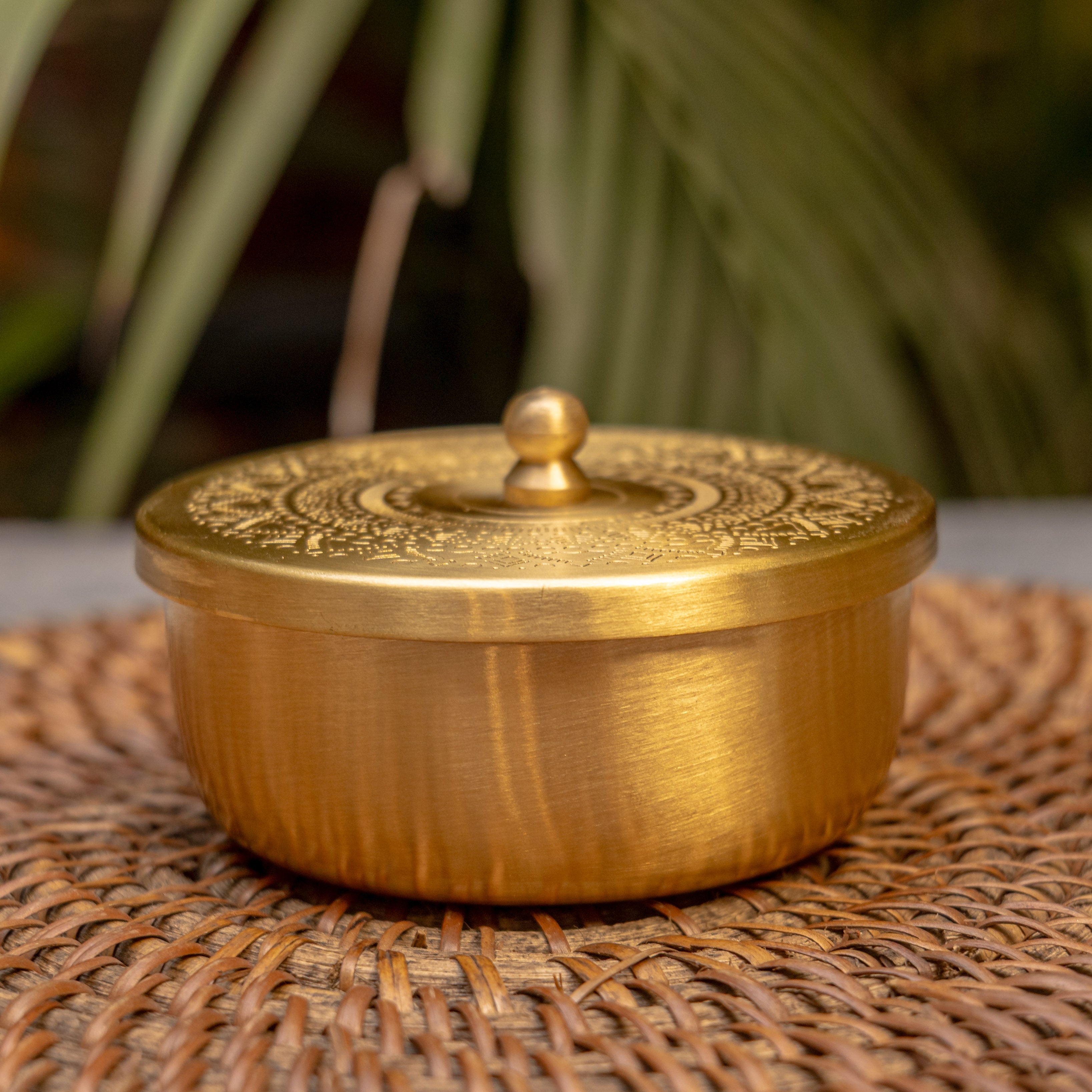 Pure Brass Small Nut / Trinket Jar Box  - 3.5 inches Diameter - Mandala Design