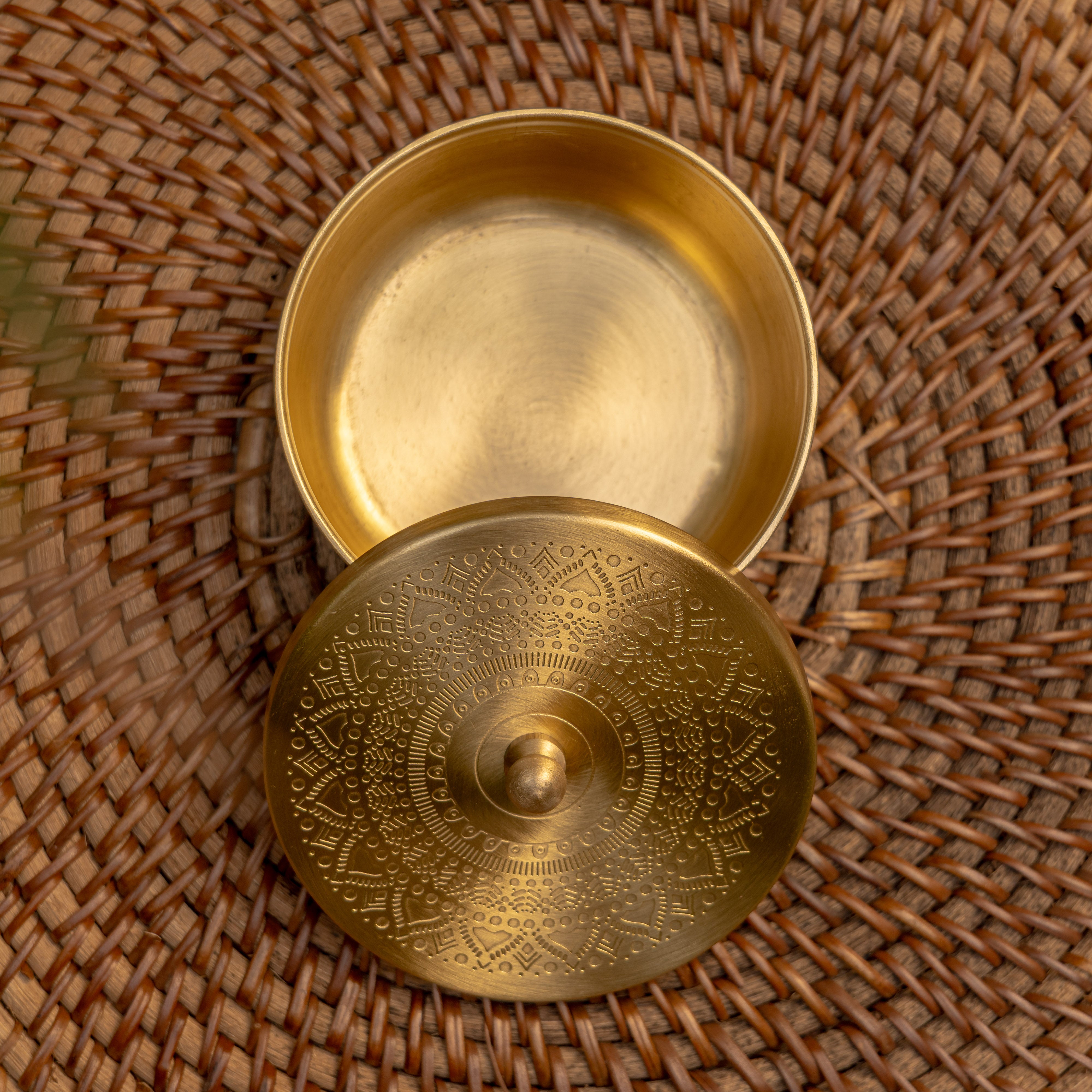 Pure Brass Small Nut / Trinket Jar Box  - 3.5 inches Diameter - Mandala Design