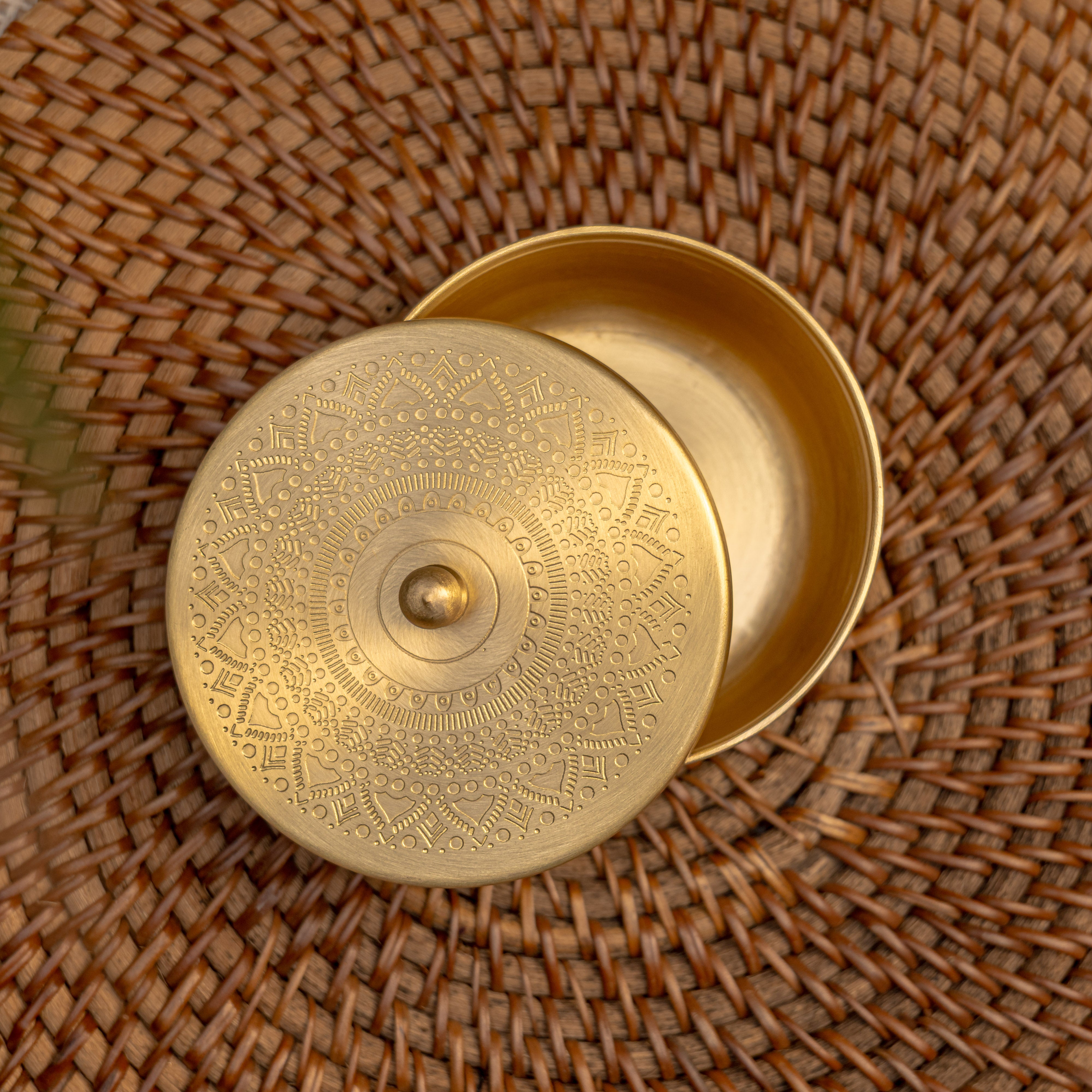 Pure Brass Small Nut / Trinket Jar Box  - 3.5 inches Diameter - Mandala Design