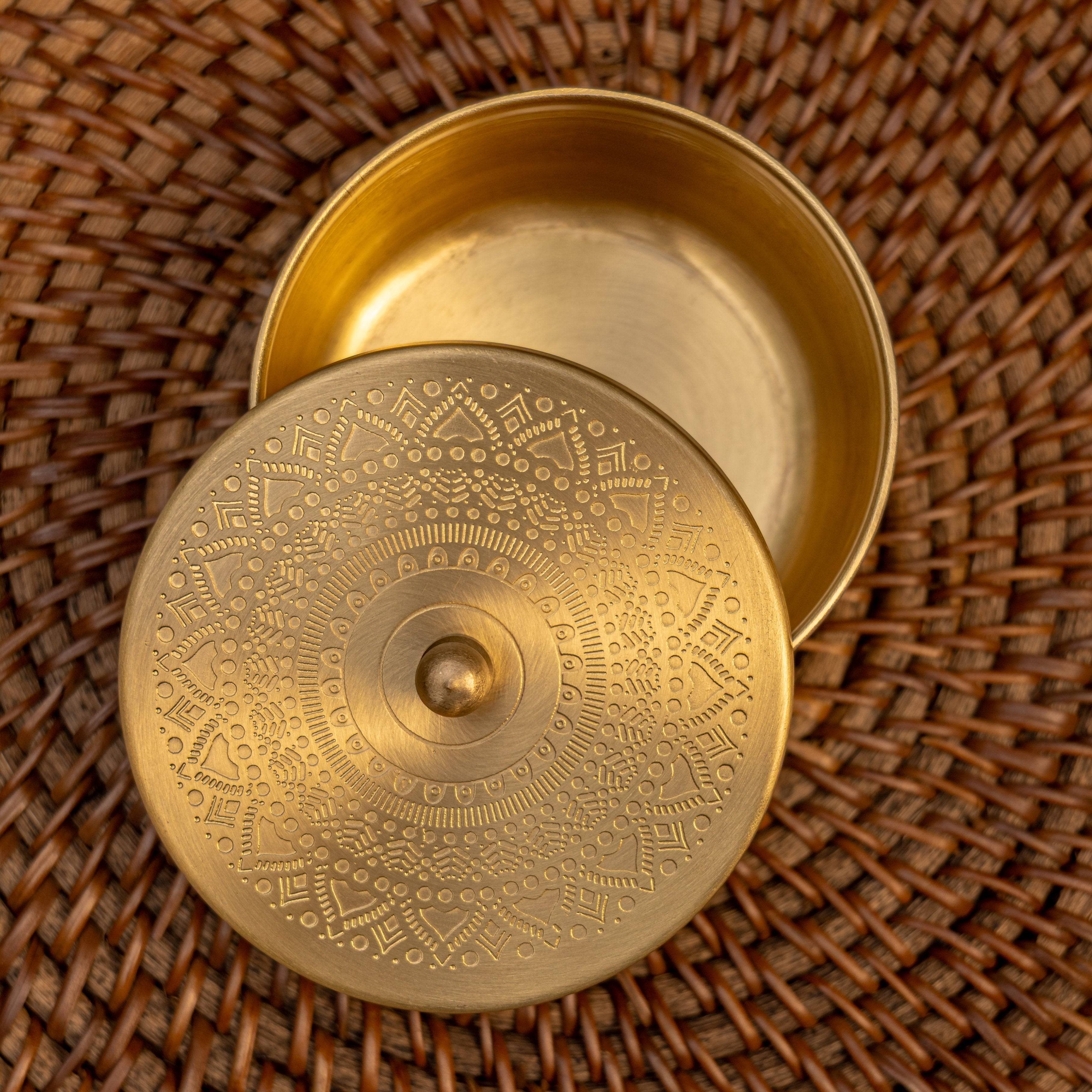 Pure Brass Small Nut / Trinket Jar Box  - 3.5 inches Diameter - Mandala Design