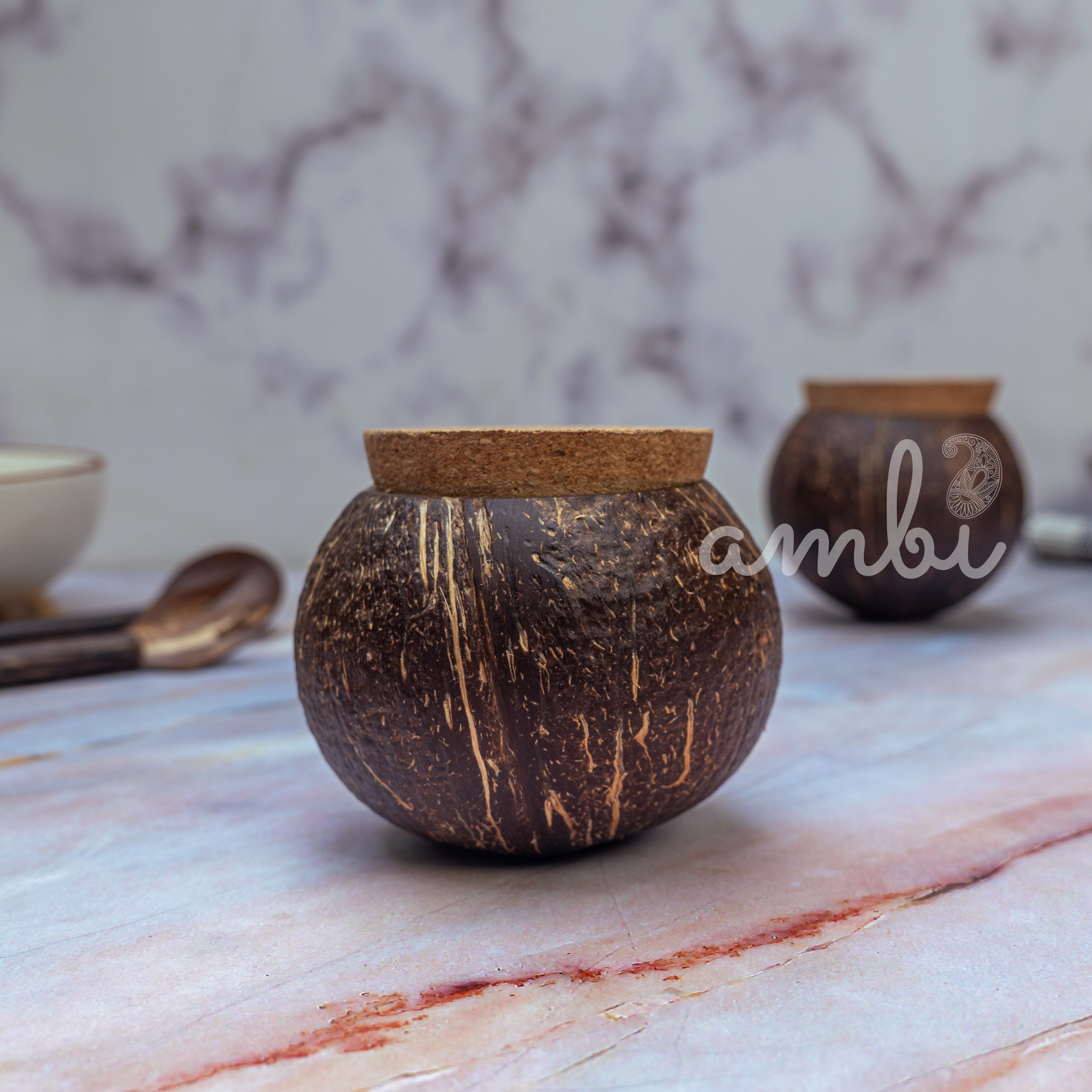 Coconut Shell Tight Storage Containers with Lid - Set of 2
