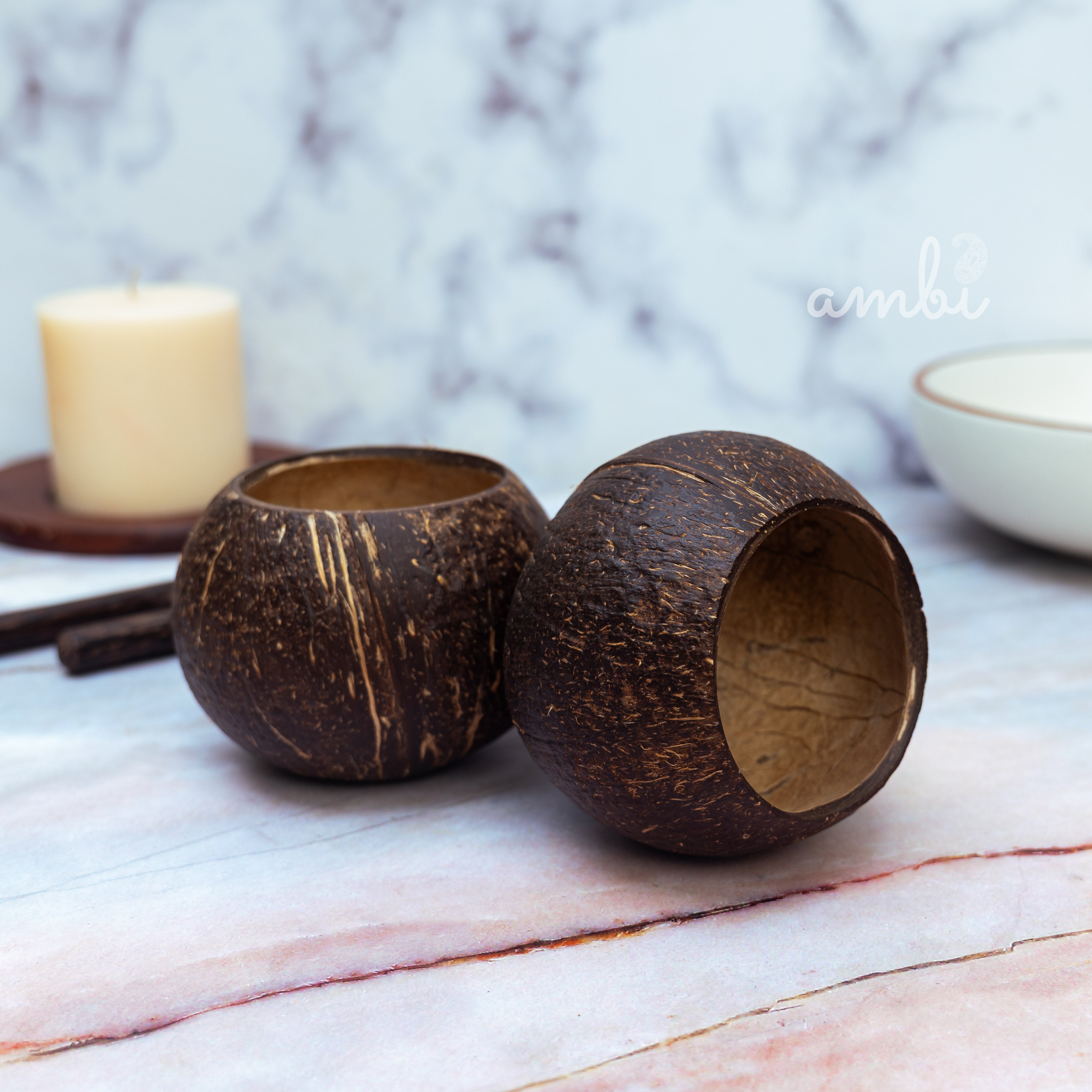 Coconut Shell Tight Storage Containers with Lid - Set of 2