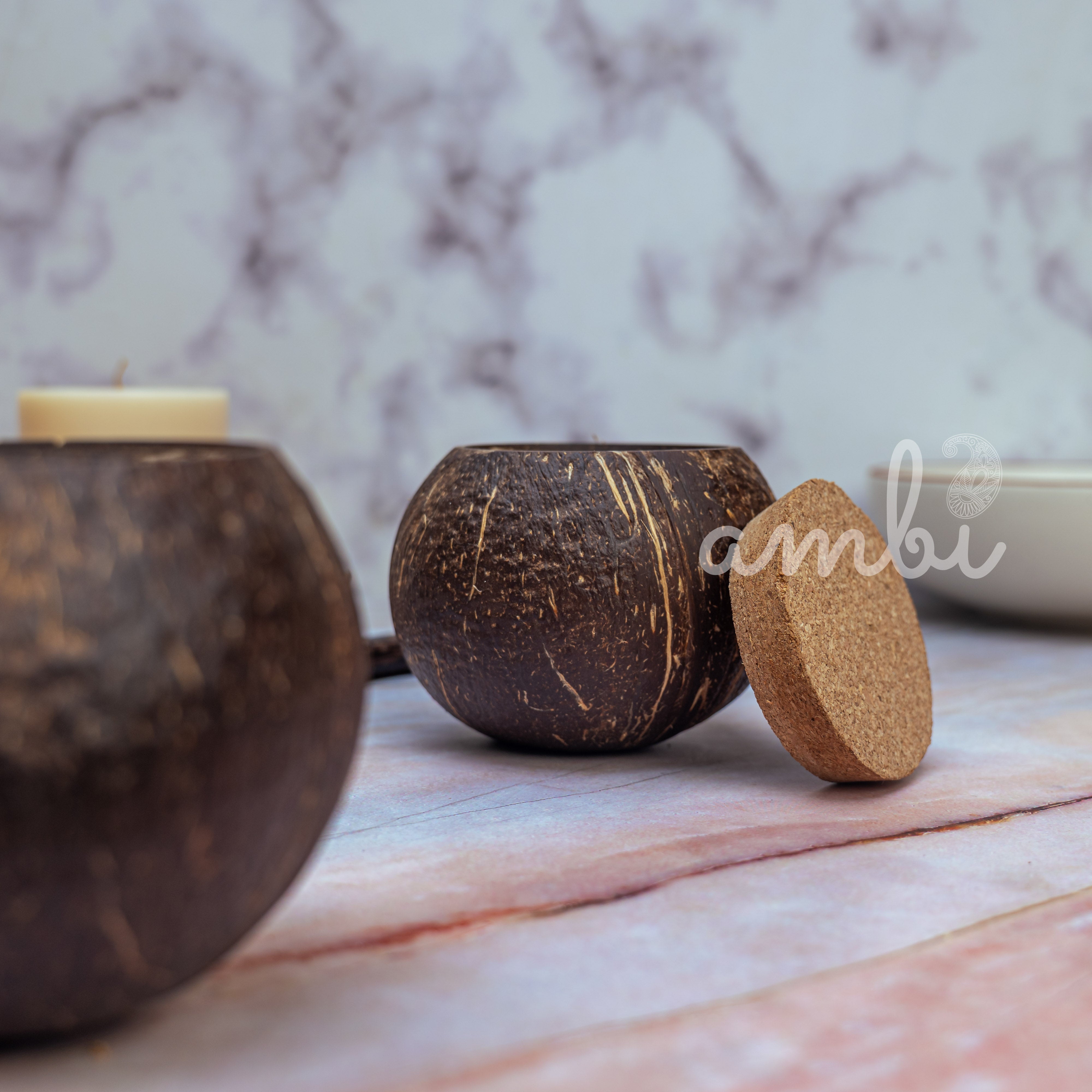 Coconut Shell Tight Storage Containers with Lid - Set of 2