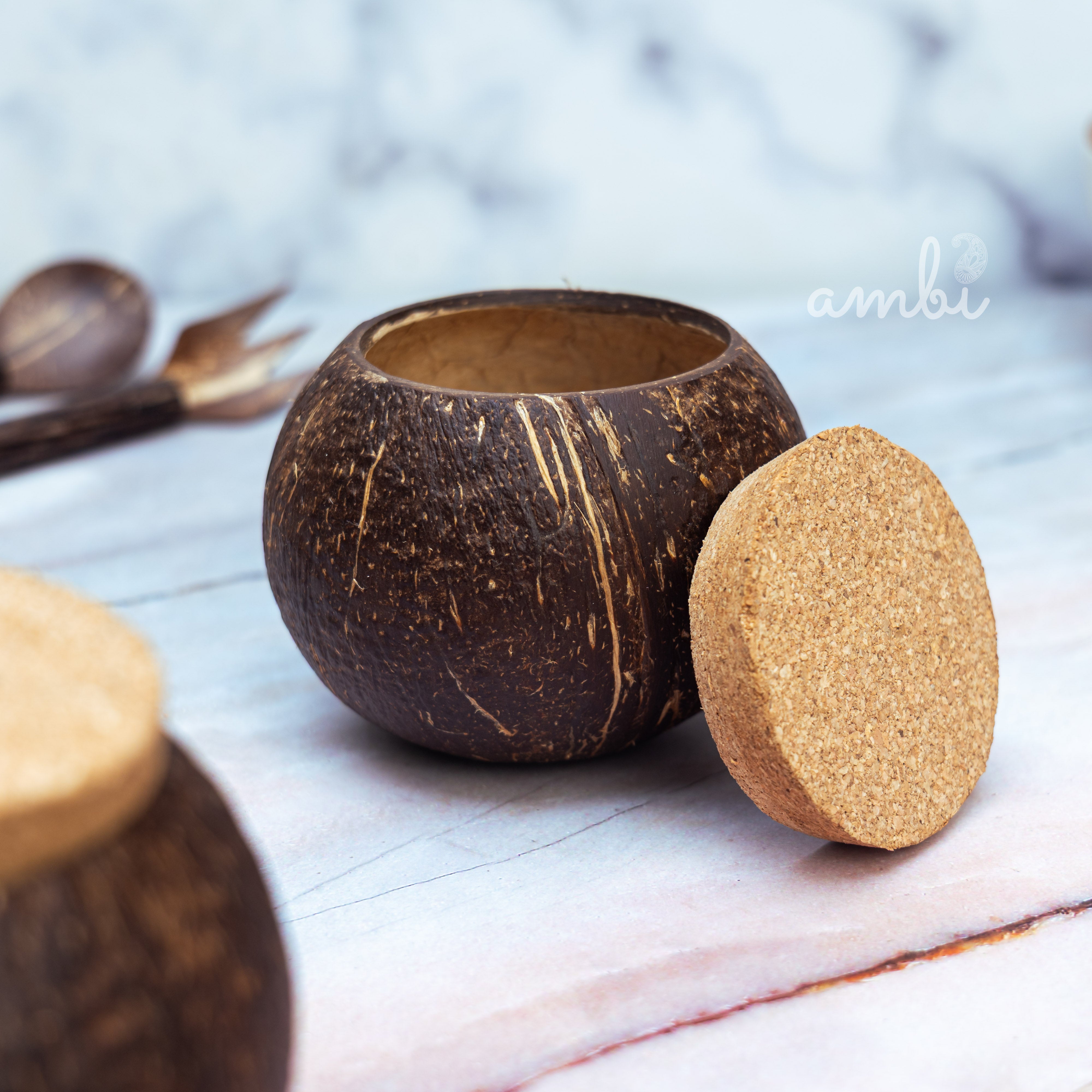 Coconut Shell Tight Storage Containers with Lid - Set of 2