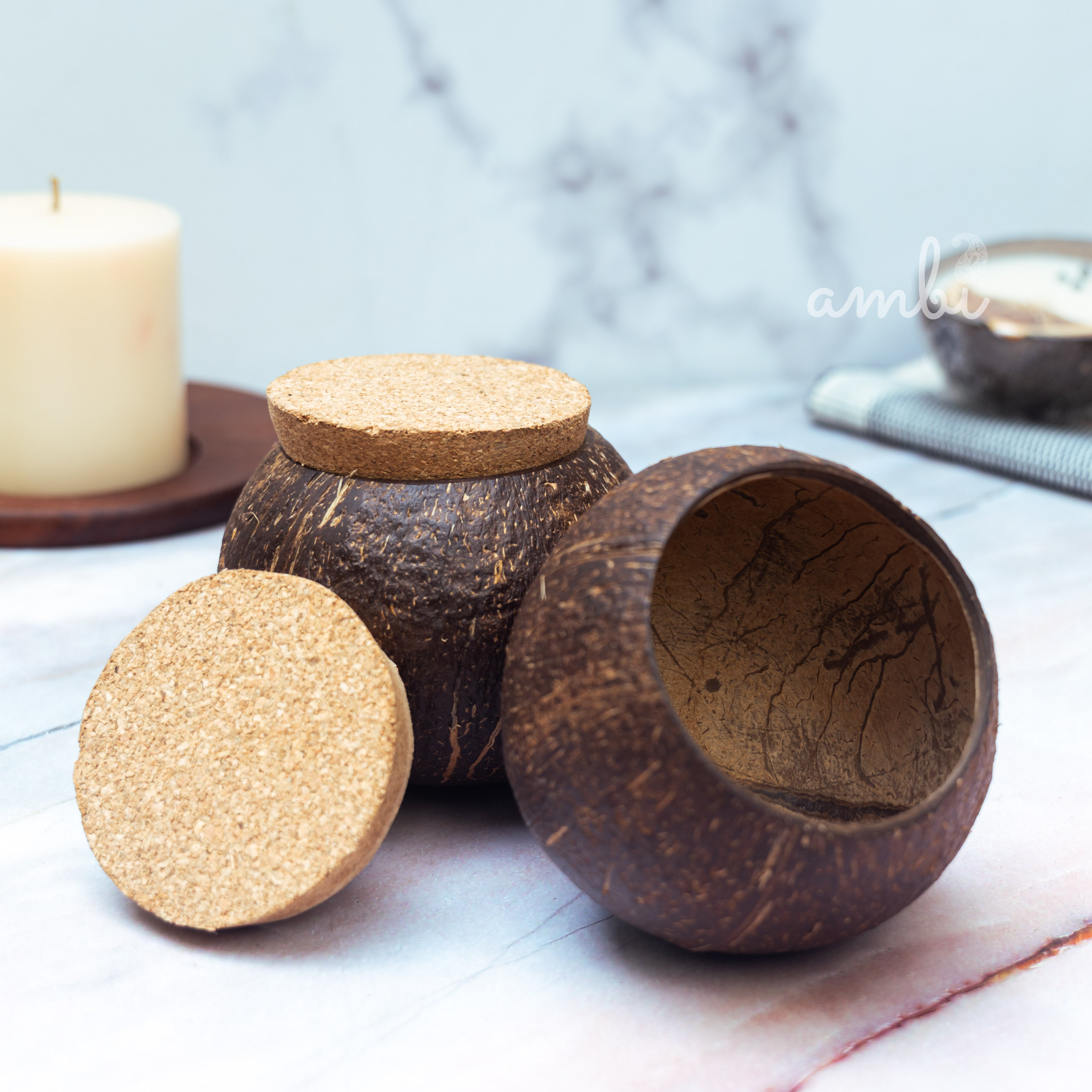 Coconut Shell Tight Storage Containers with Lid - Set of 2