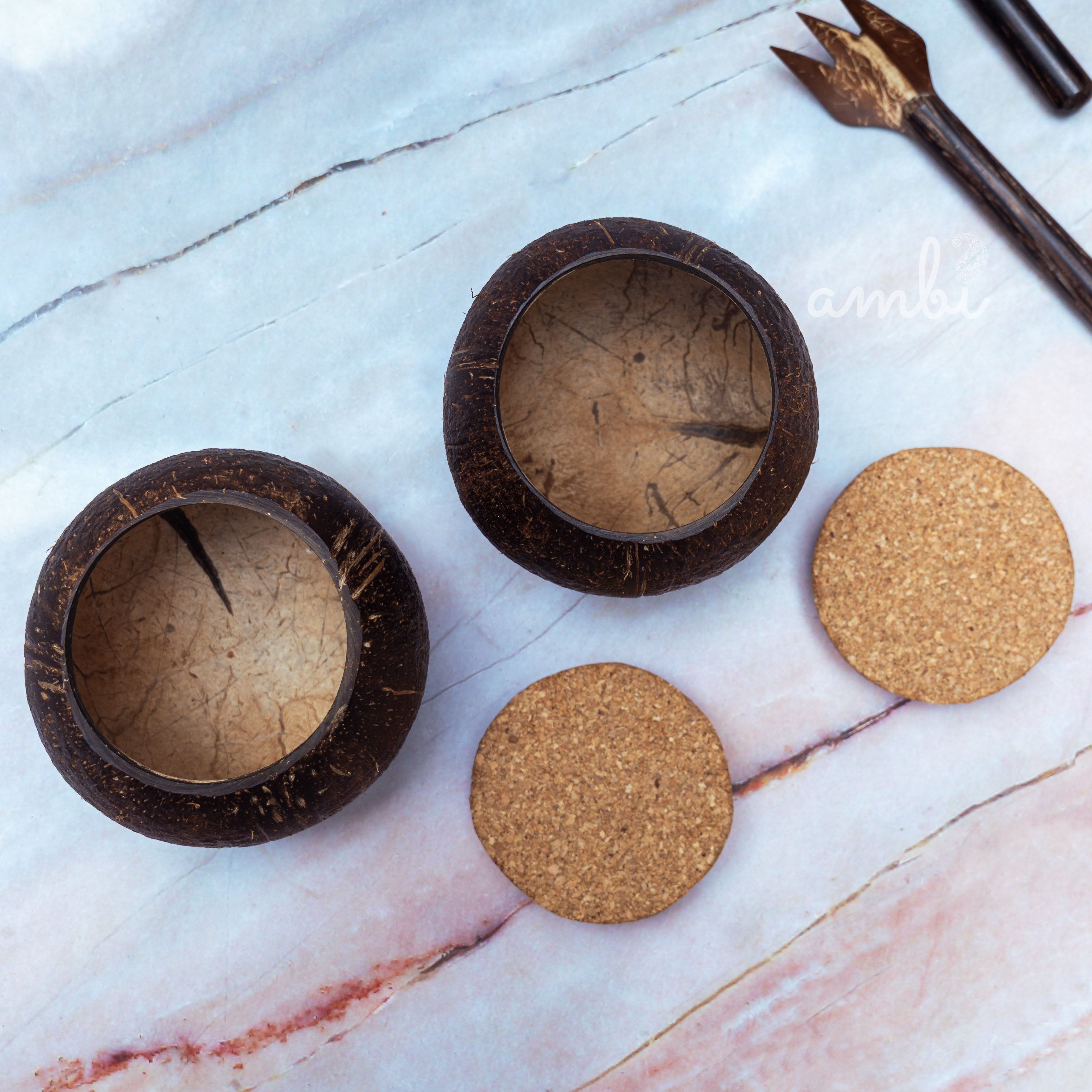 Coconut Shell Tight Storage Containers with Lid - Set of 2