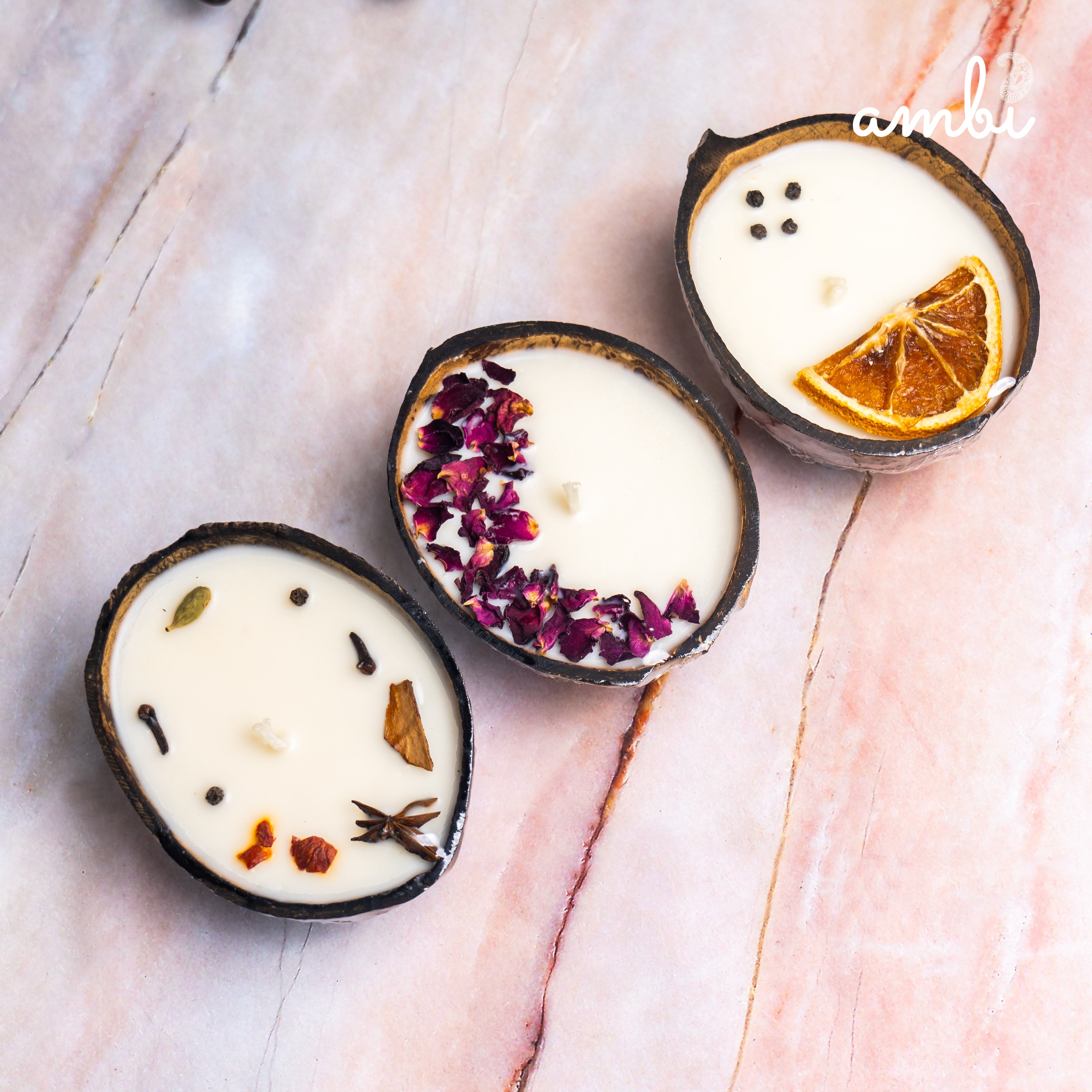 Coconut Shell Eco-Friendly Scented Candles Gift Set - Box of 3 Candles