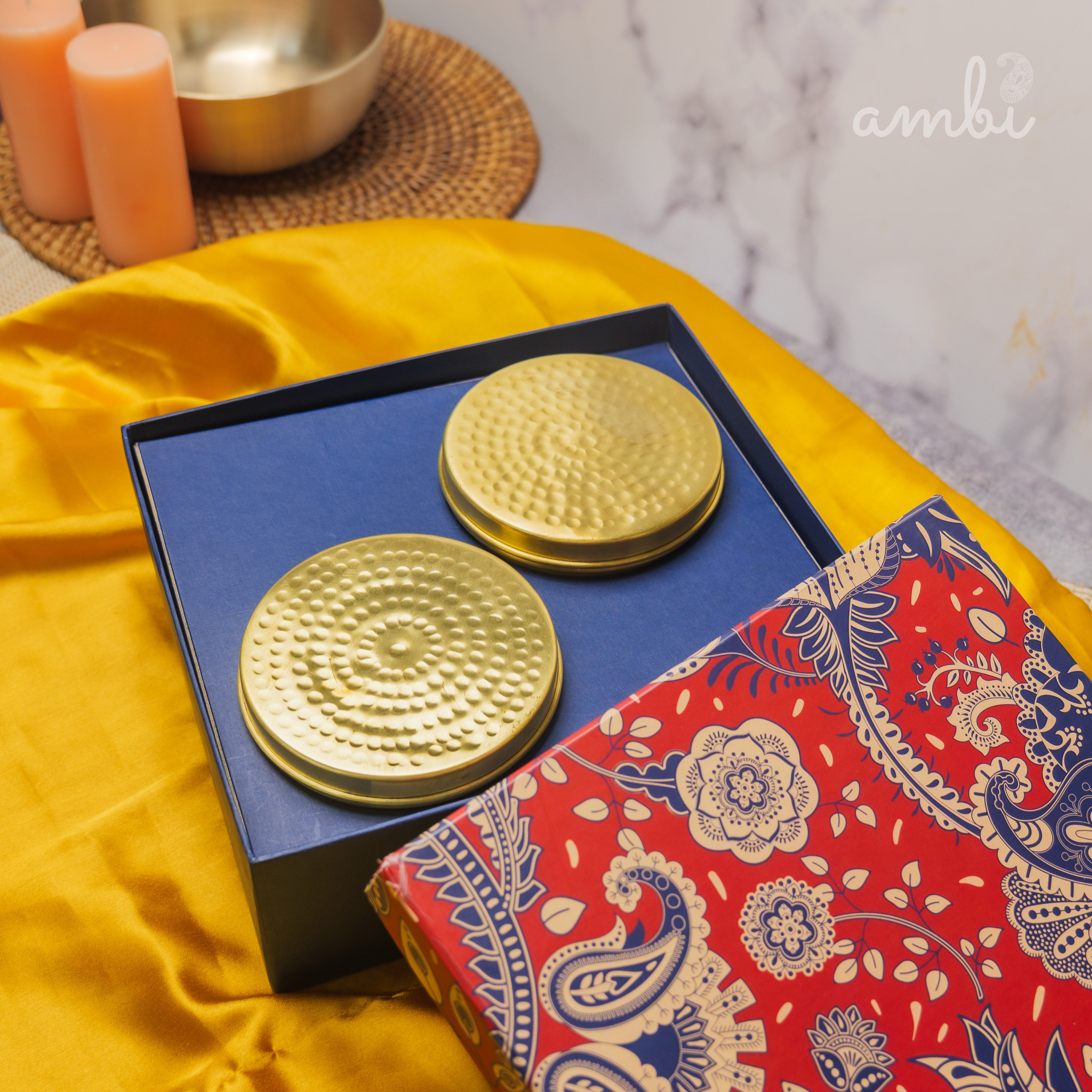 Ambi Gift of Elegance : 2 Pure Brass Hammered Storage Box