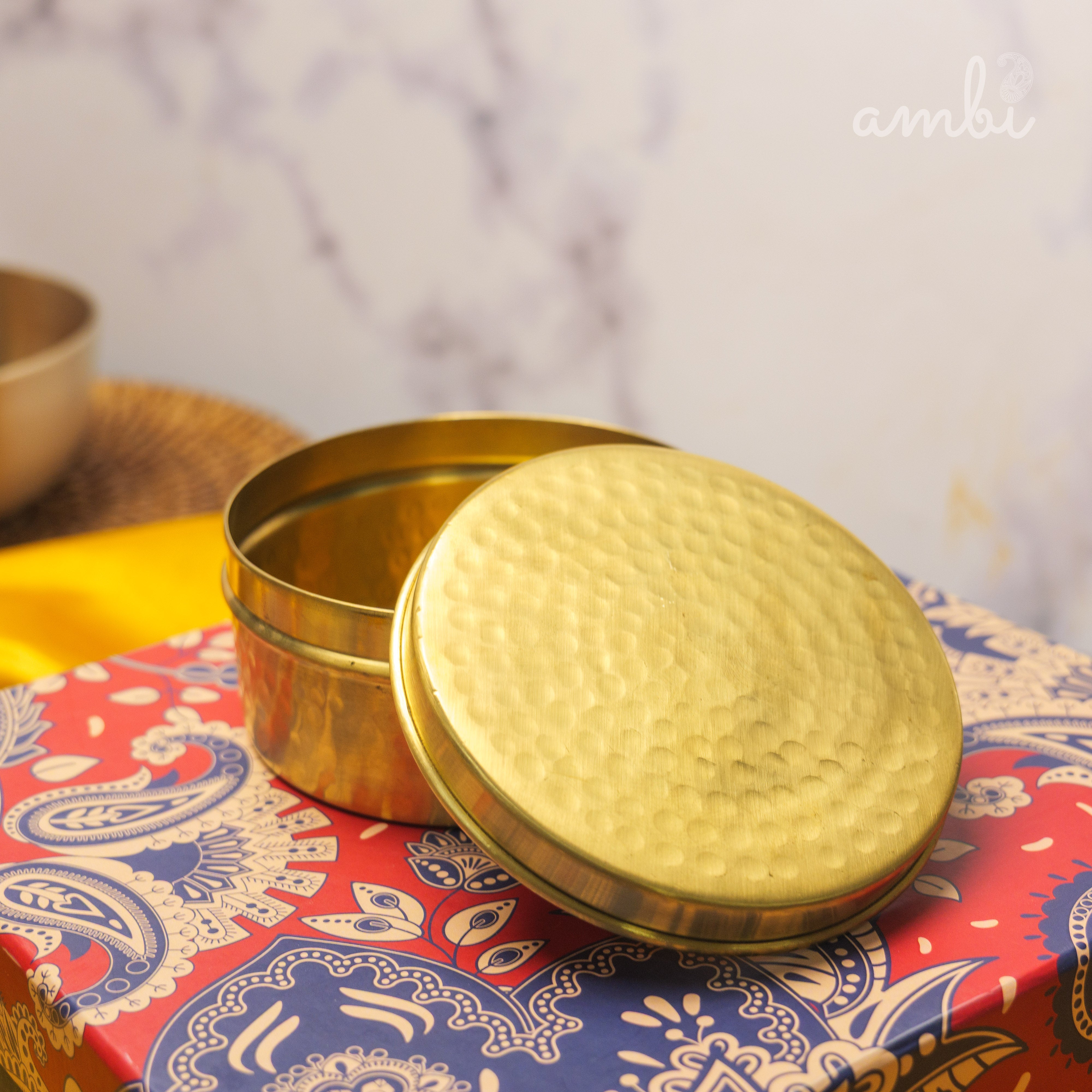 Ambi Gift of Elegance : 2 Pure Brass Hammered Storage Box