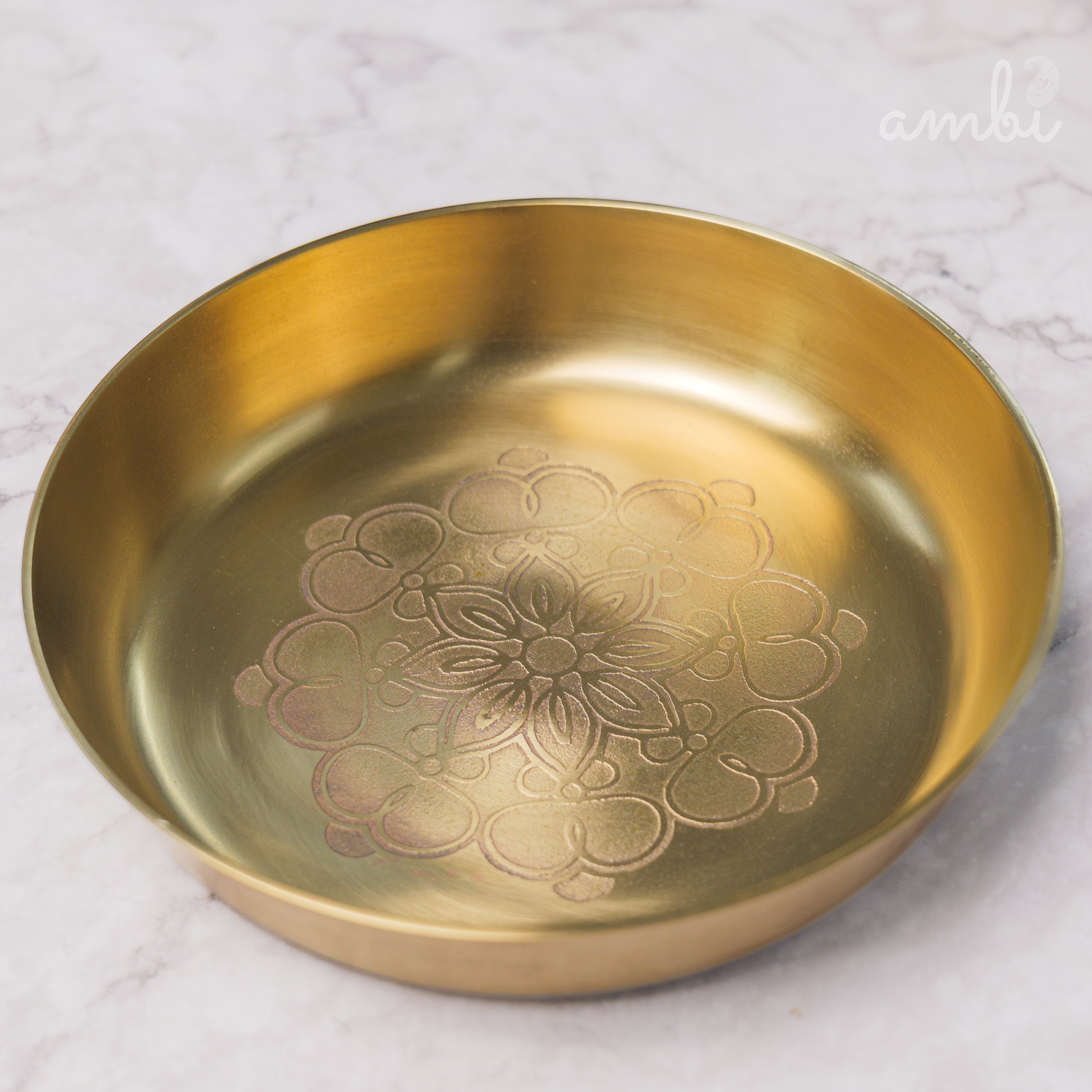 Ambi Lead Free 100% Pure Kansa Plate - Mandala Etched Dessert Bowl 6 in