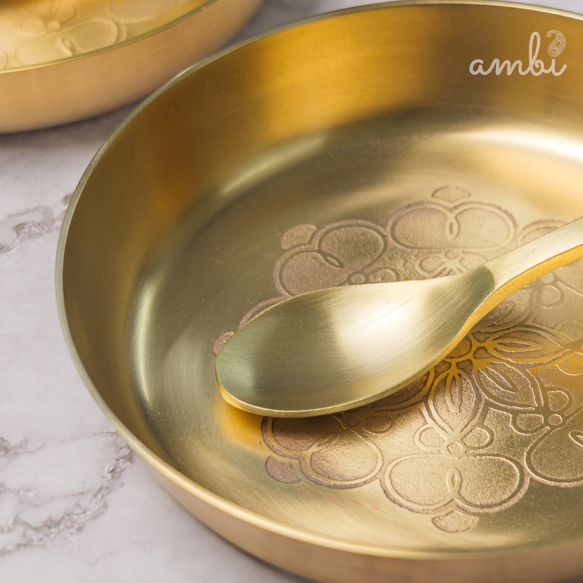 Gift Box – Ambi 100% Pure Lead-Free Kansa Plate with Mandala Etching (6-Inch Diameter) & Matching Kansa Spoon
