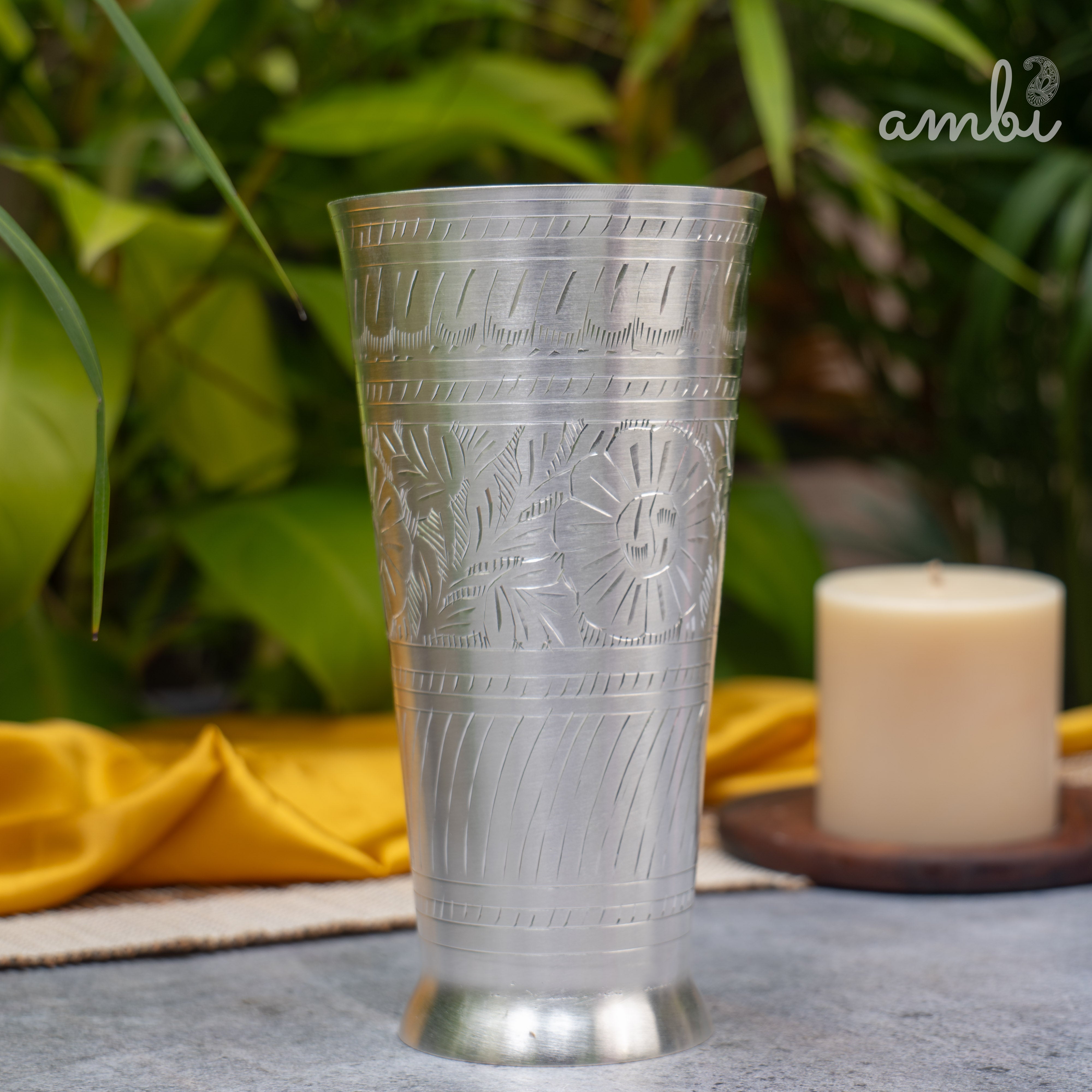 Elegant 6.5 Inches Silver-Plated Tall/Large Lassi Glass – Etched and Finely Finished - Heavy Make