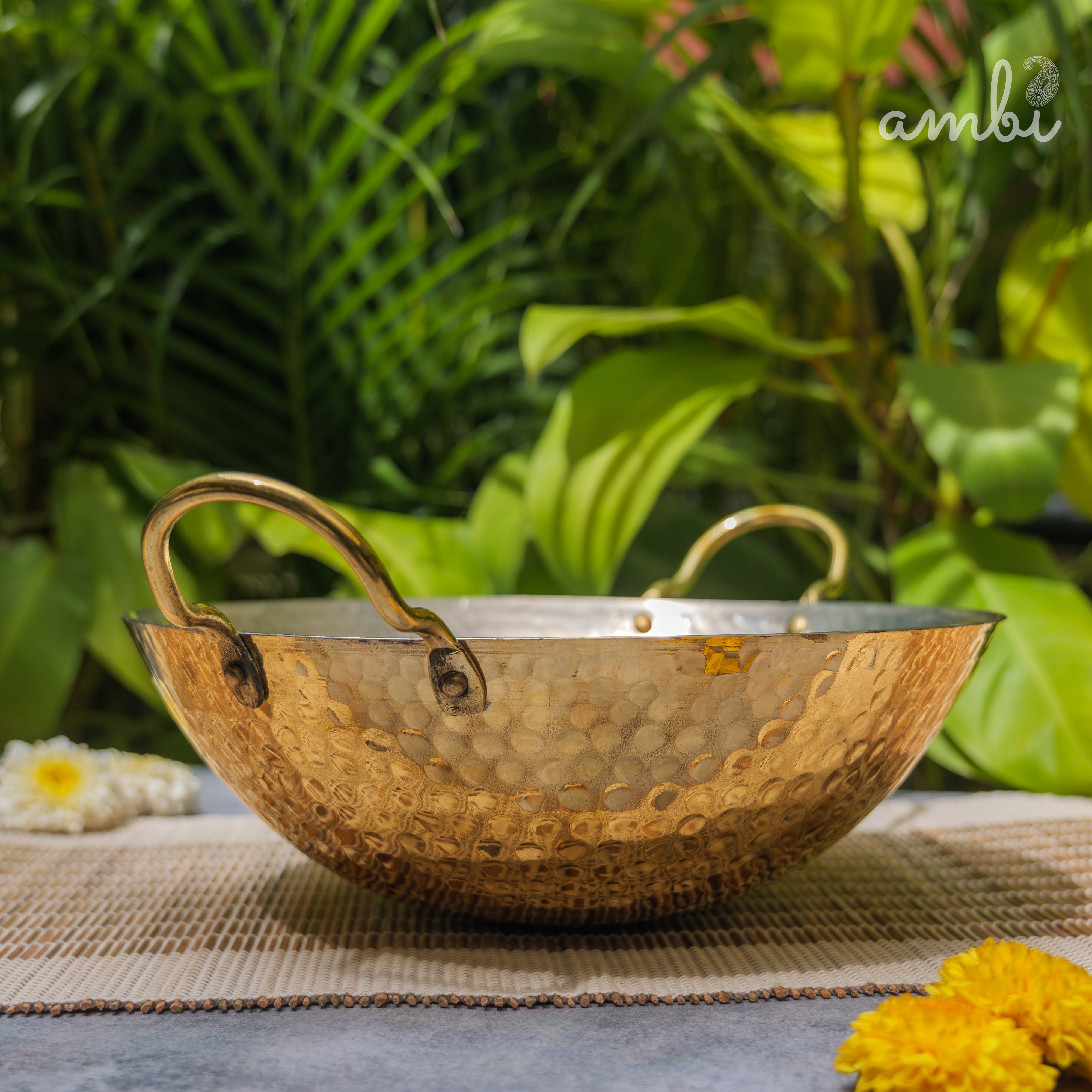 Pure Brass Traditional Hammered Kadhai / Kadai - 11 inches diameter