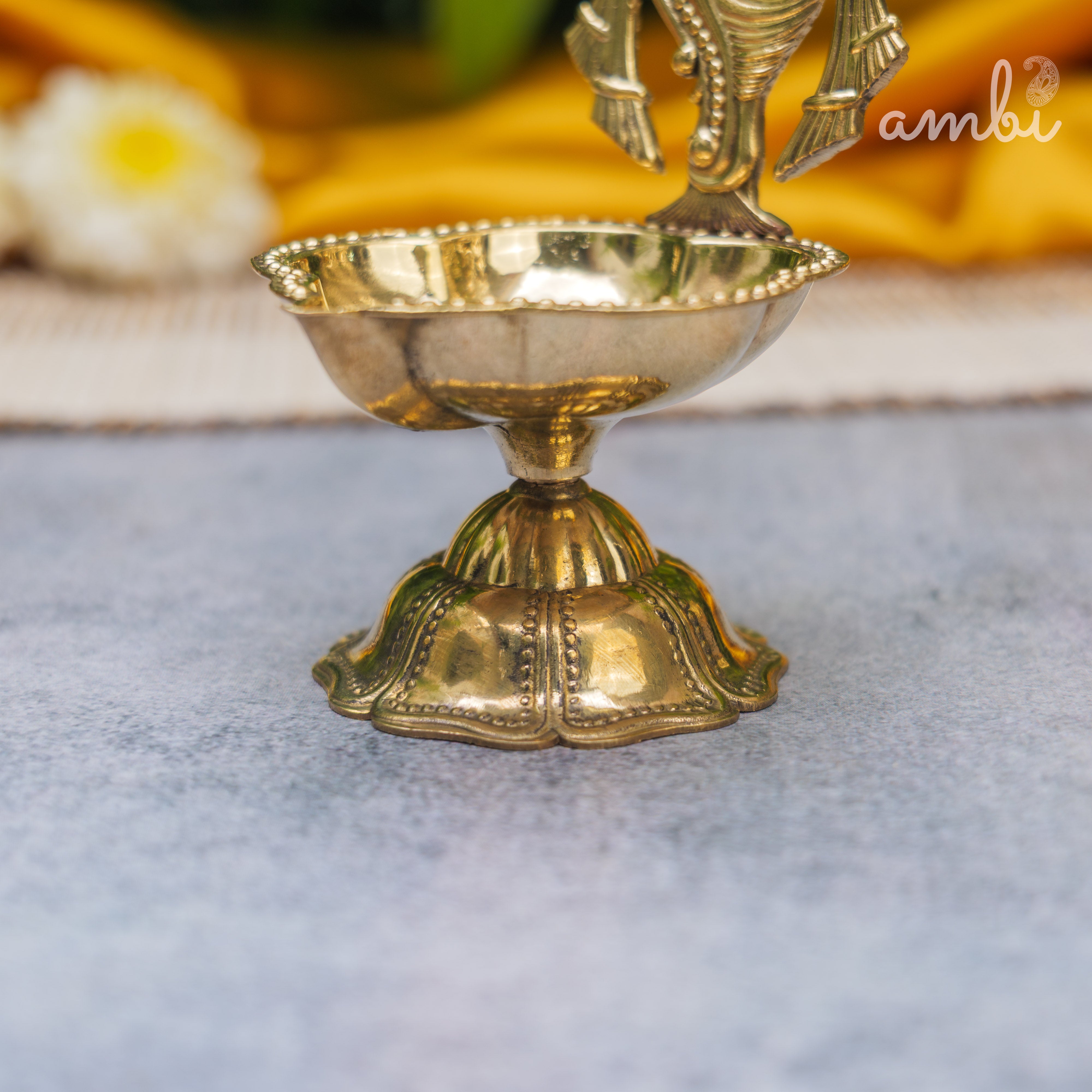 Pure Brass Diya Shankh & Chakra Designs - Set of 2 - 4 Inches height