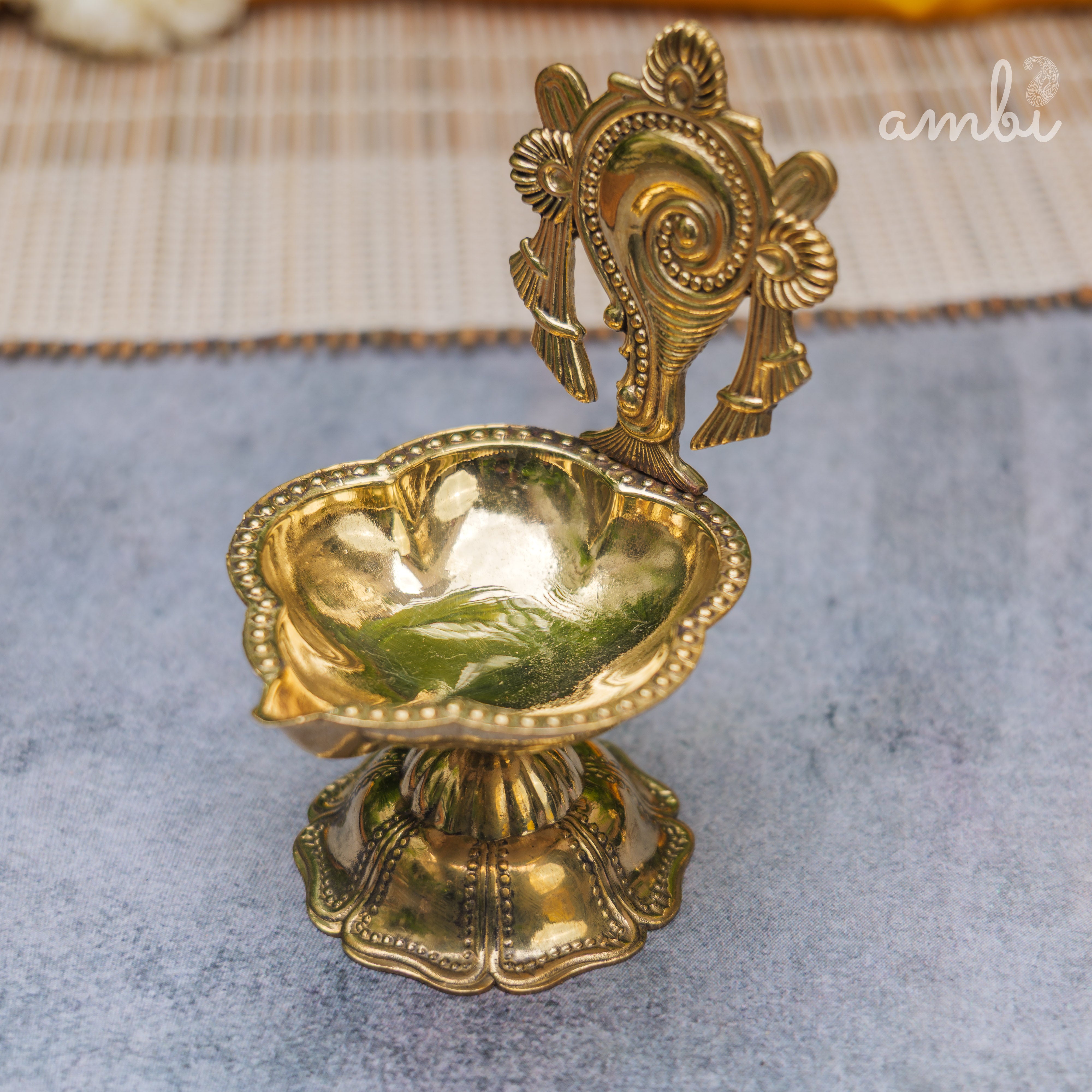 Pure Brass Diya Shankh & Chakra Designs - Set of 2 - 4 Inches height