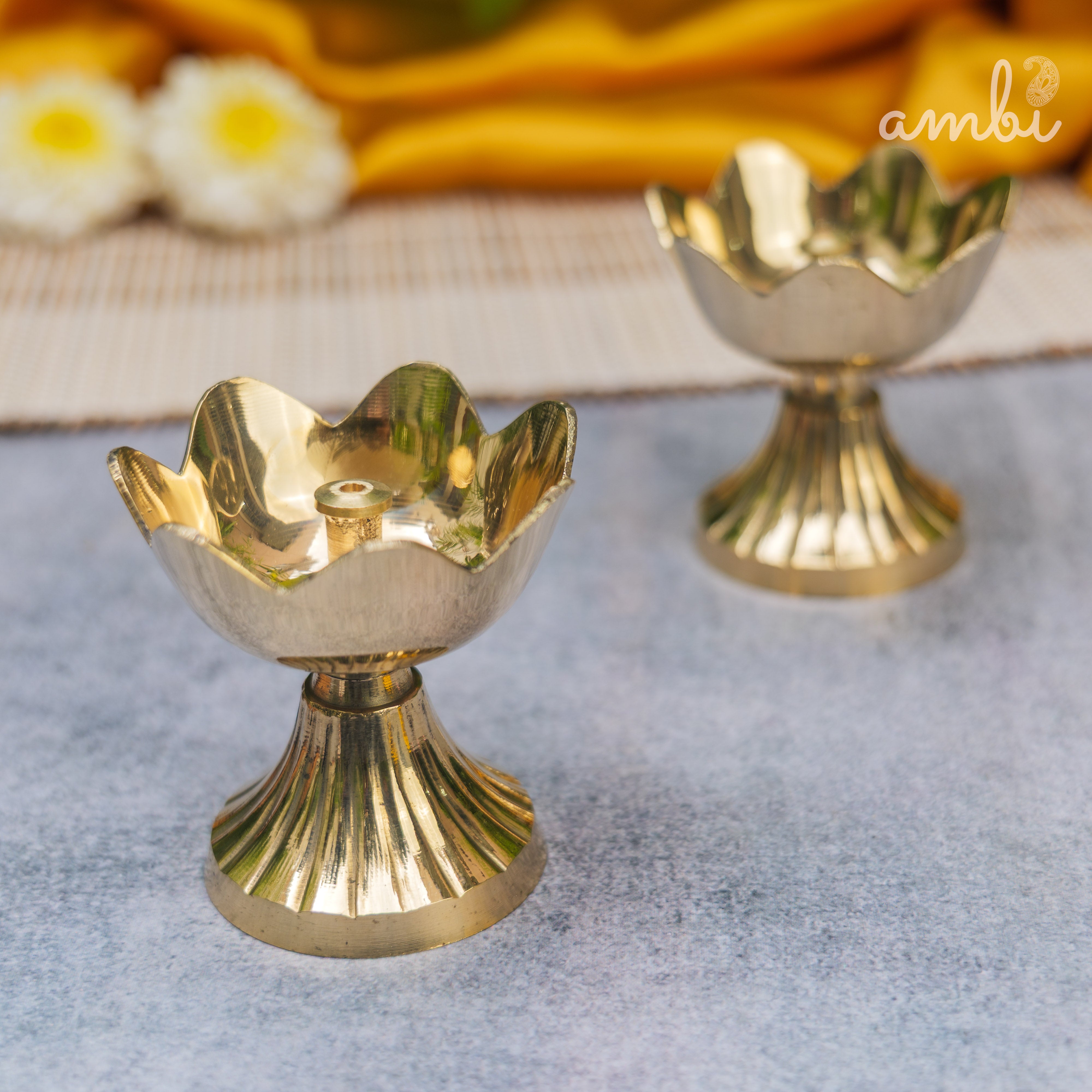 Pure Brass Kamal / Lotus Diya - Set of 2 - 2.4 Inch Height
