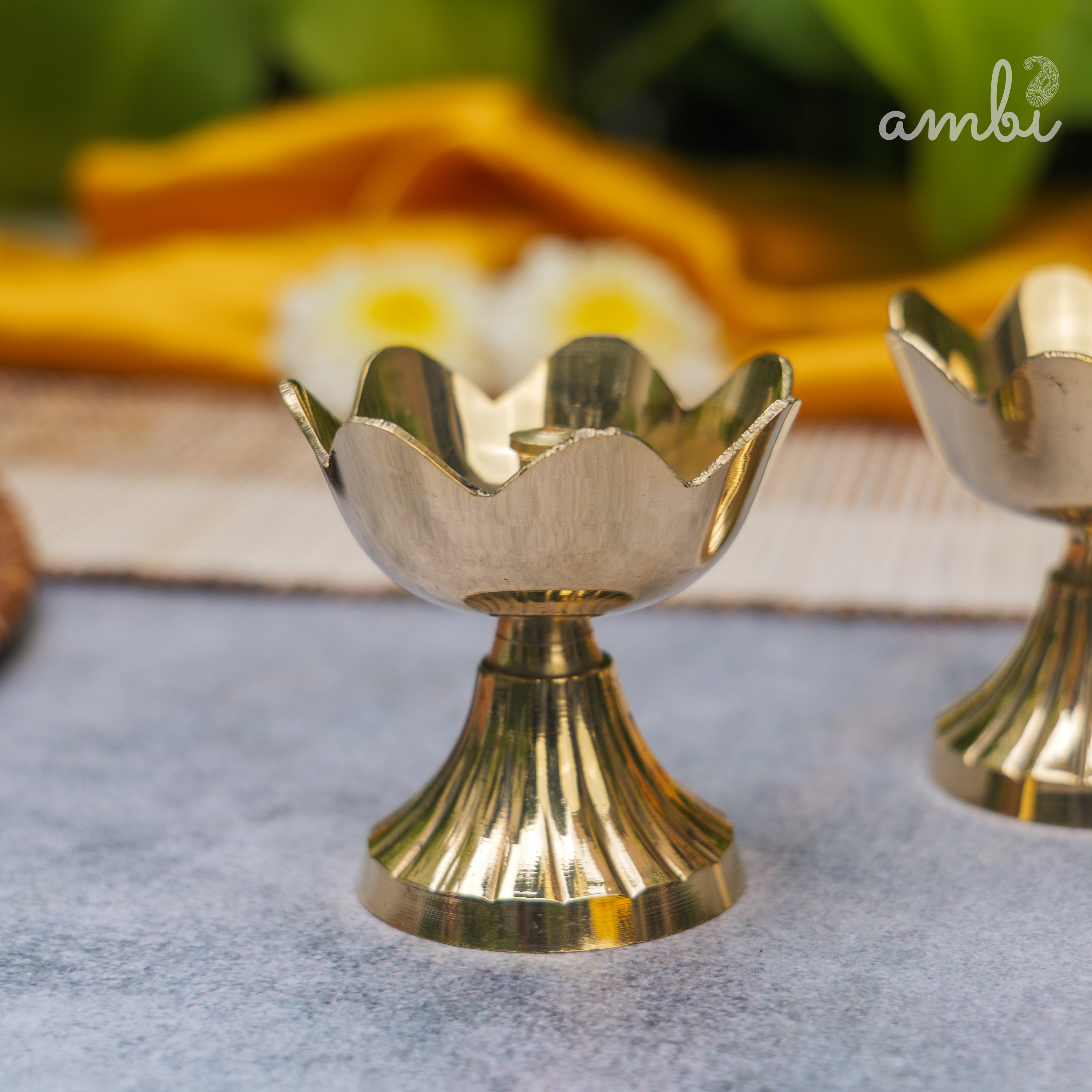 Pure Brass Kamal / Lotus Diya - Set of 2 - 2.4 Inch Height