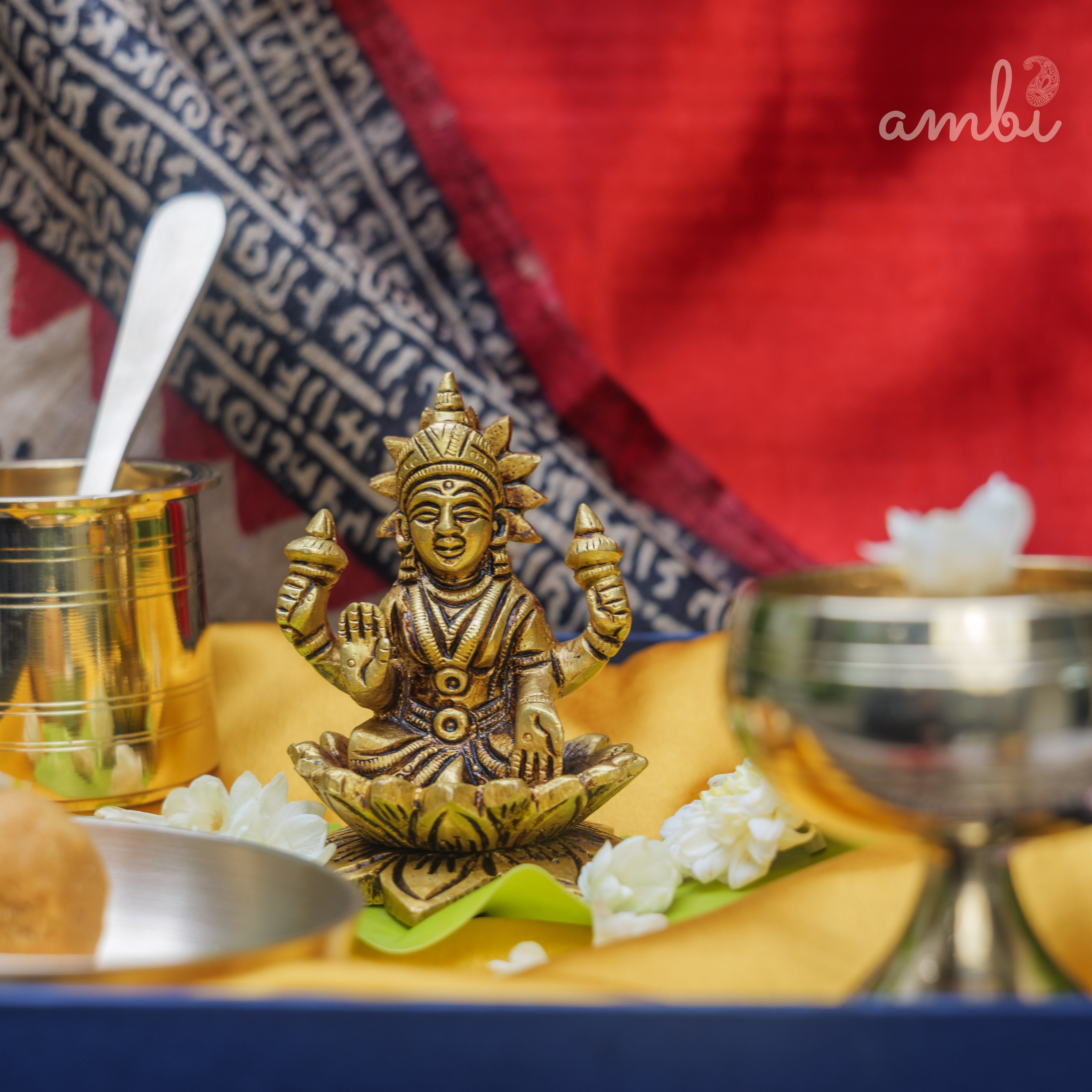 Pure Brass Goddess Lakshmi Idol - 3.5 inch height - Heavy Make