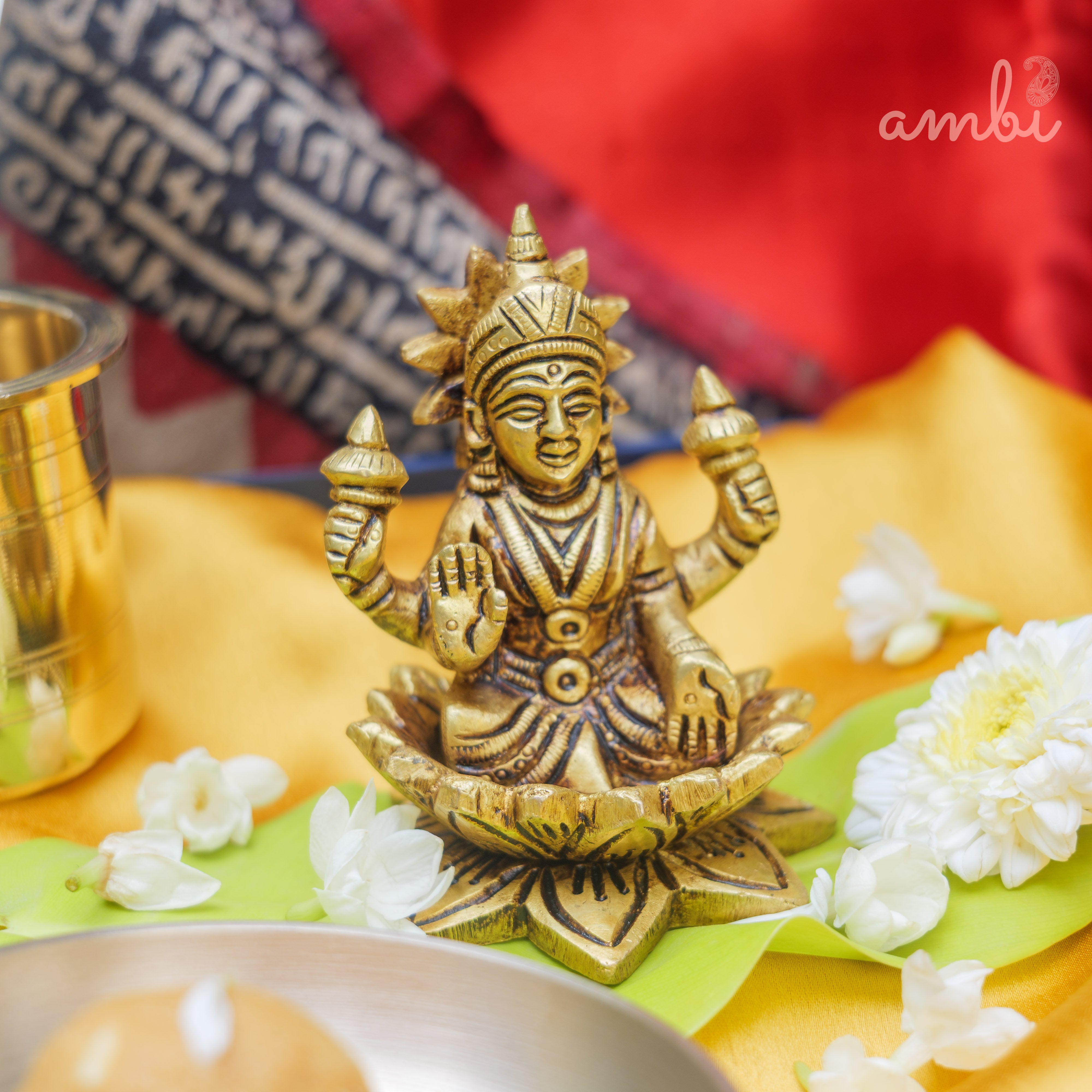 Pure Brass Goddess Lakshmi Idol - 3.5 inch height - Heavy Make