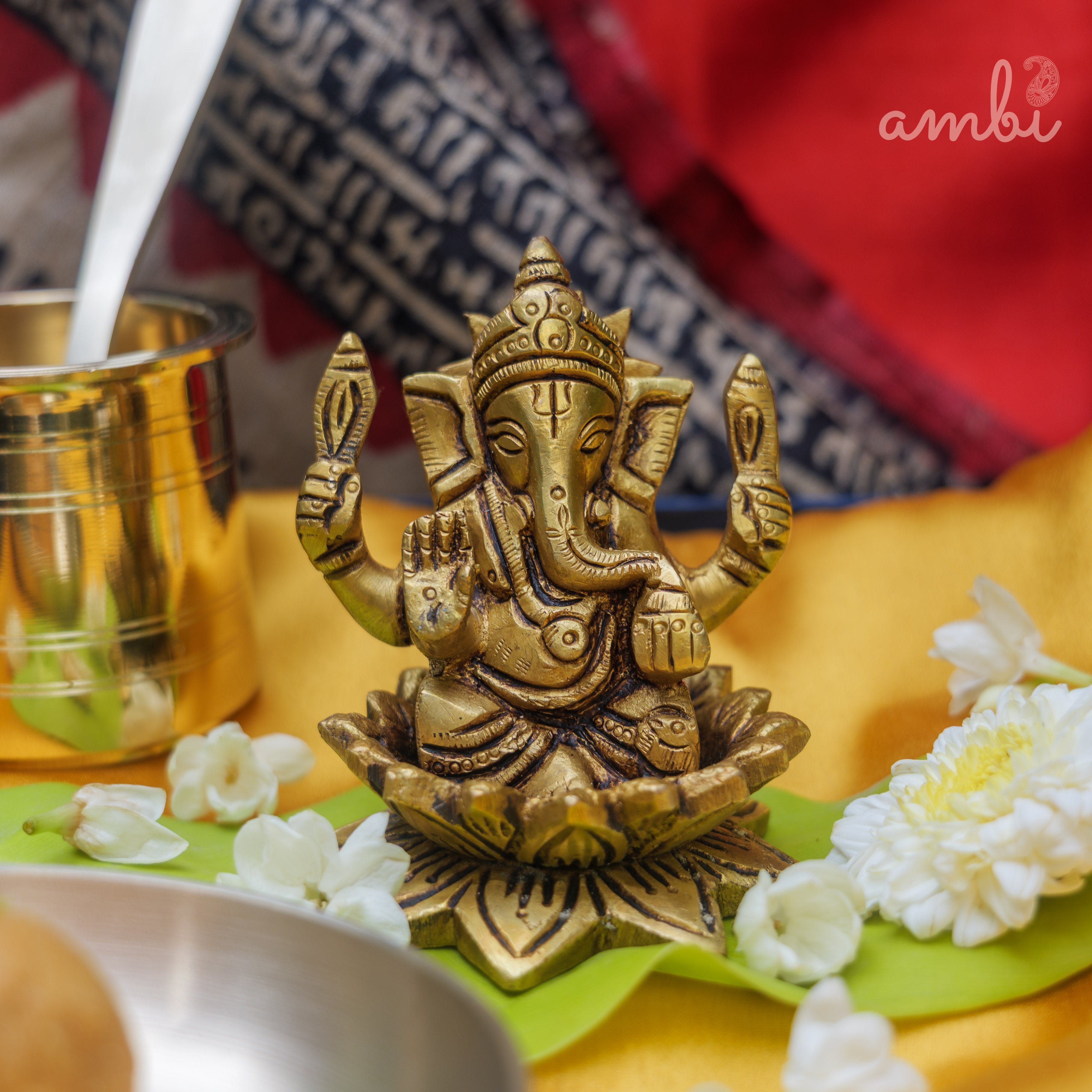 Pure Brass Lord Ganesha Idol - 3.5 inch height - Heavy Make