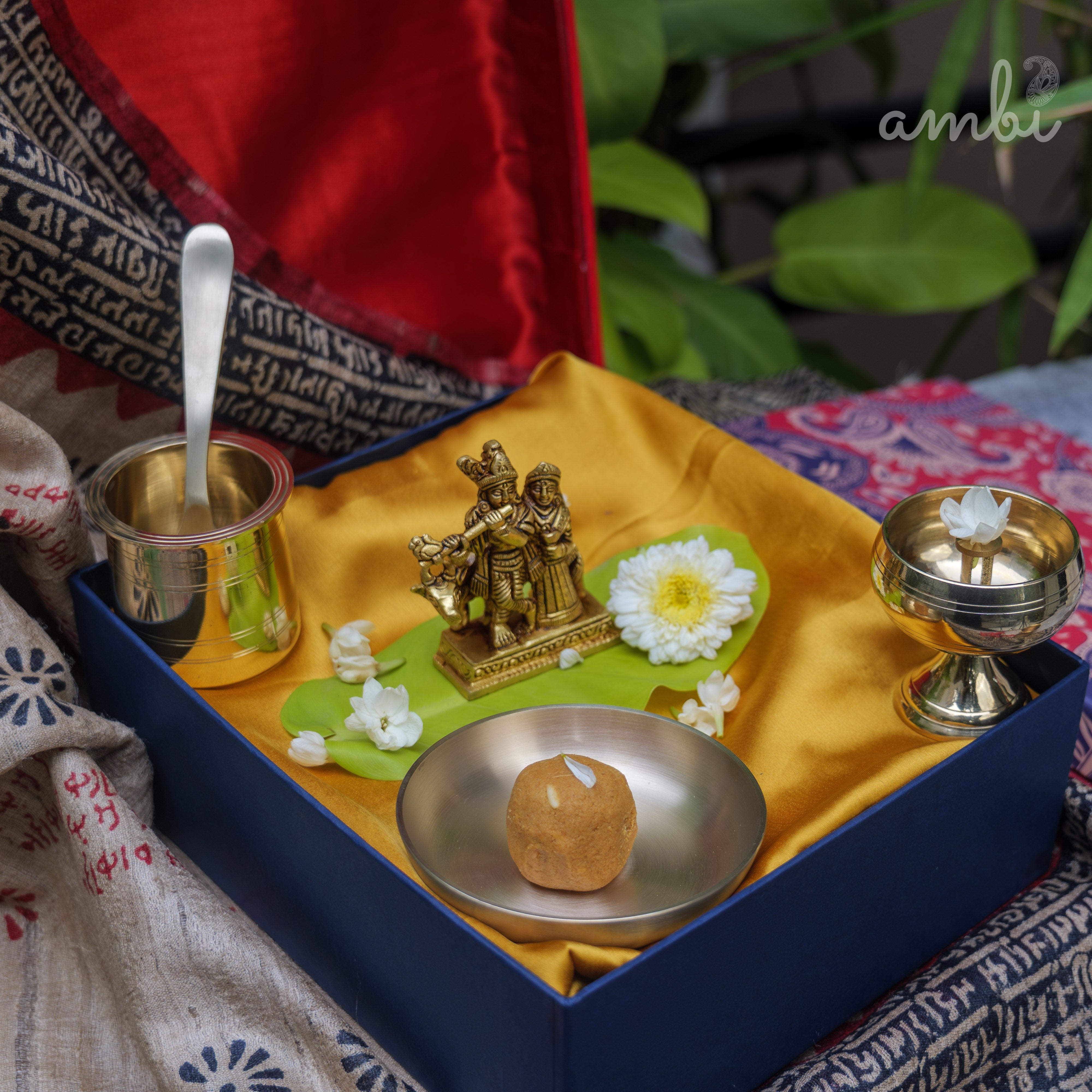 Pure Brass Radha and Krishna Idol - 3.2 inch height