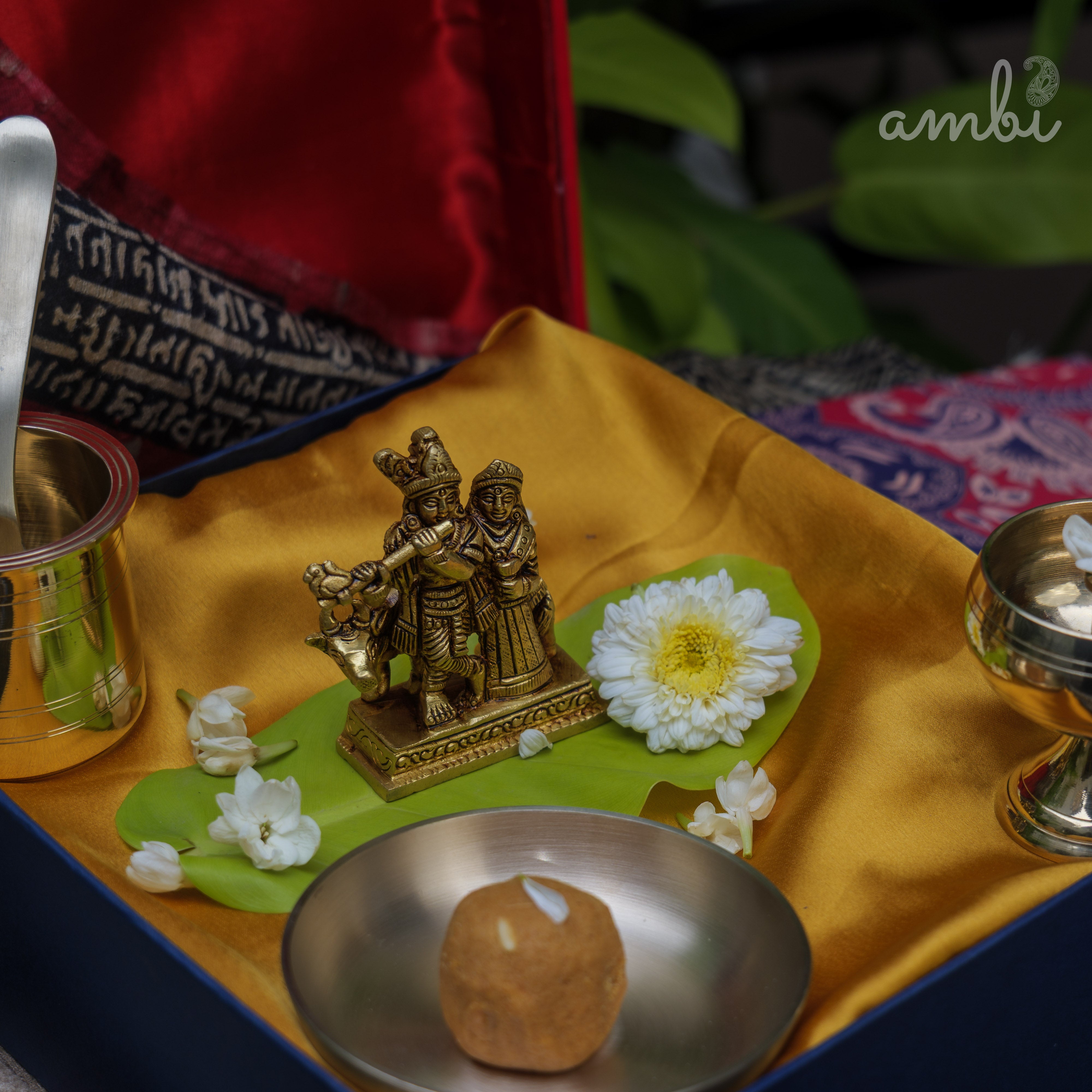 Pure Brass Radha and Krishna Idol - 3.2 inch height