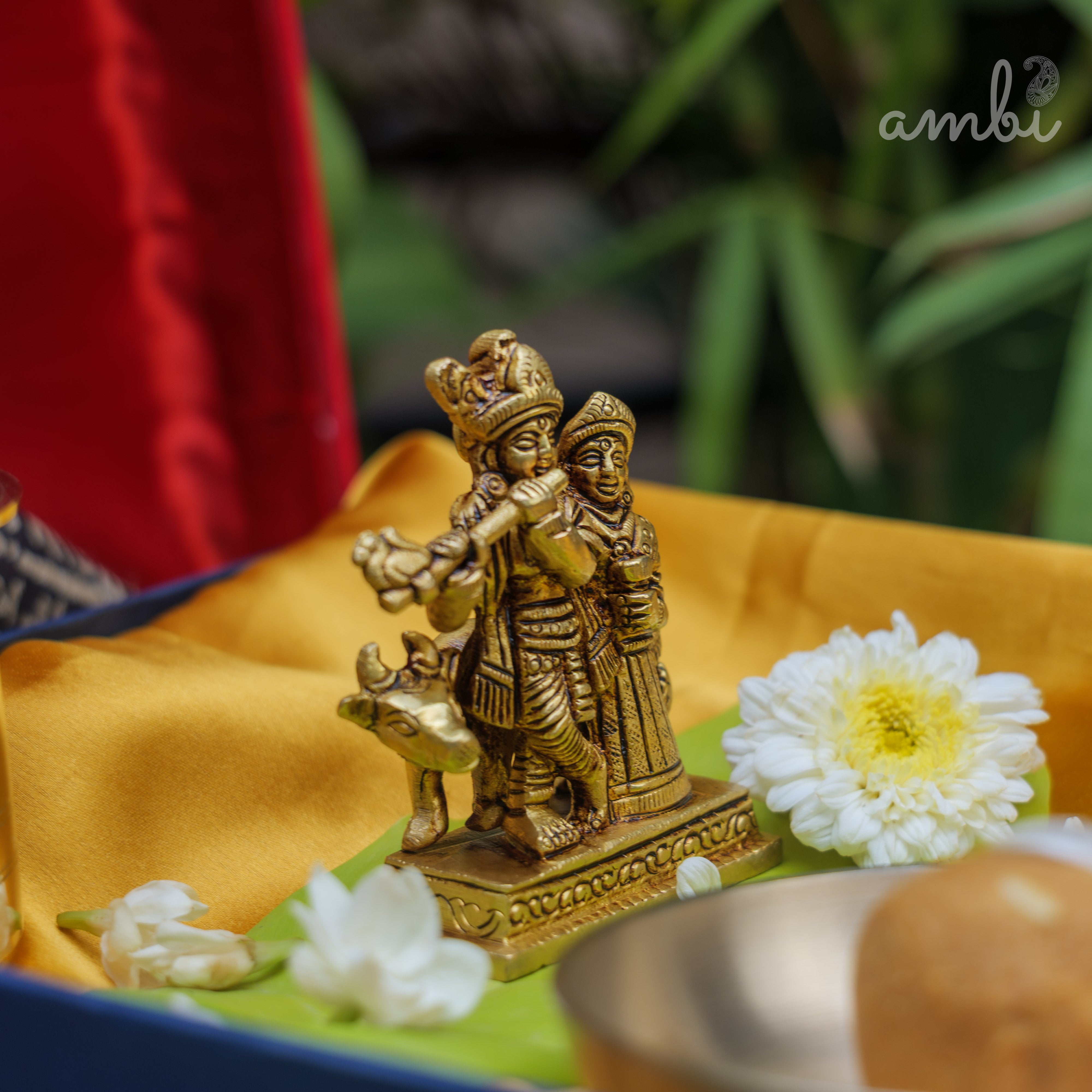 Pure Brass Radha and Krishna Idol - 3.2 inch height