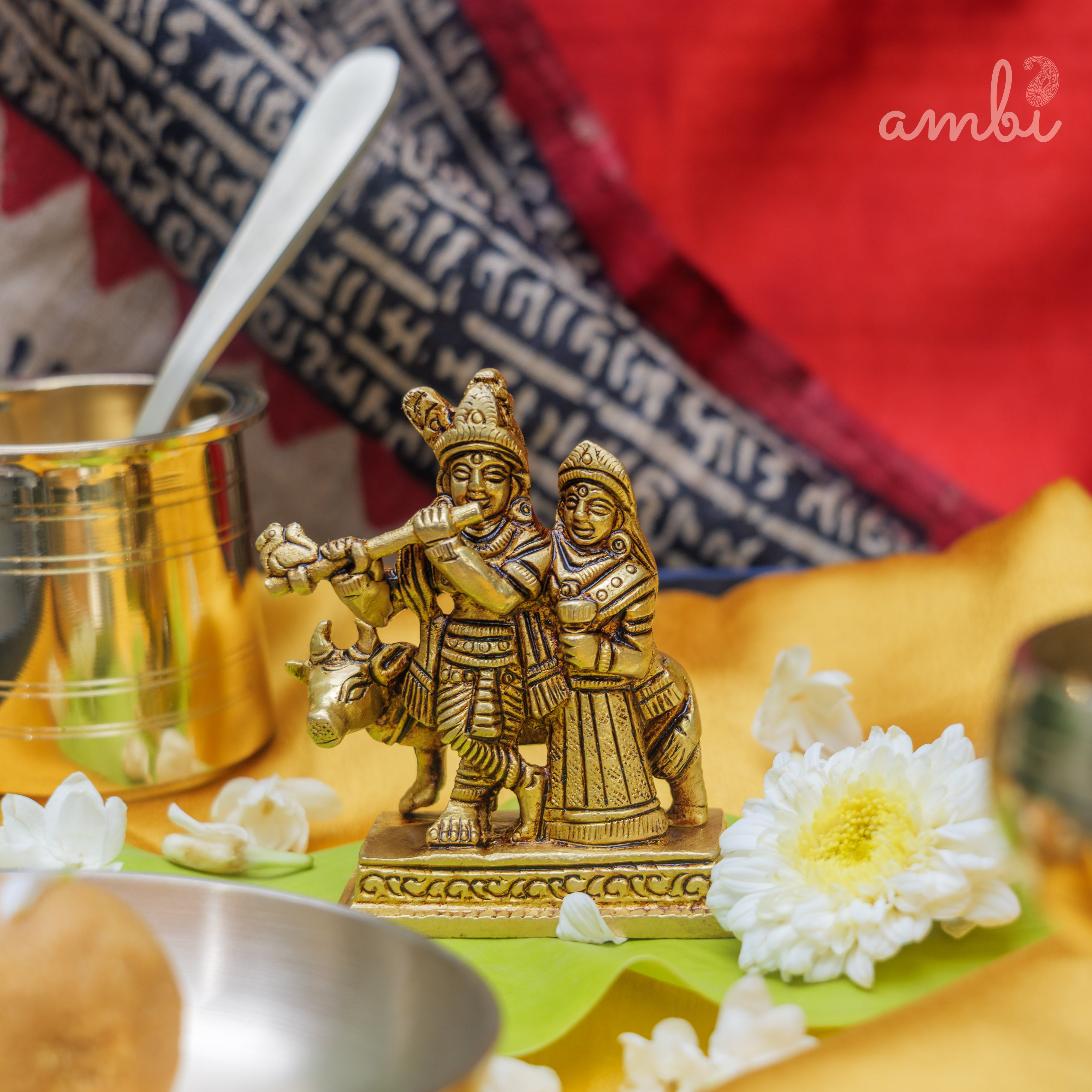 Pure Brass Radha and Krishna Idol - 3.2 inch height