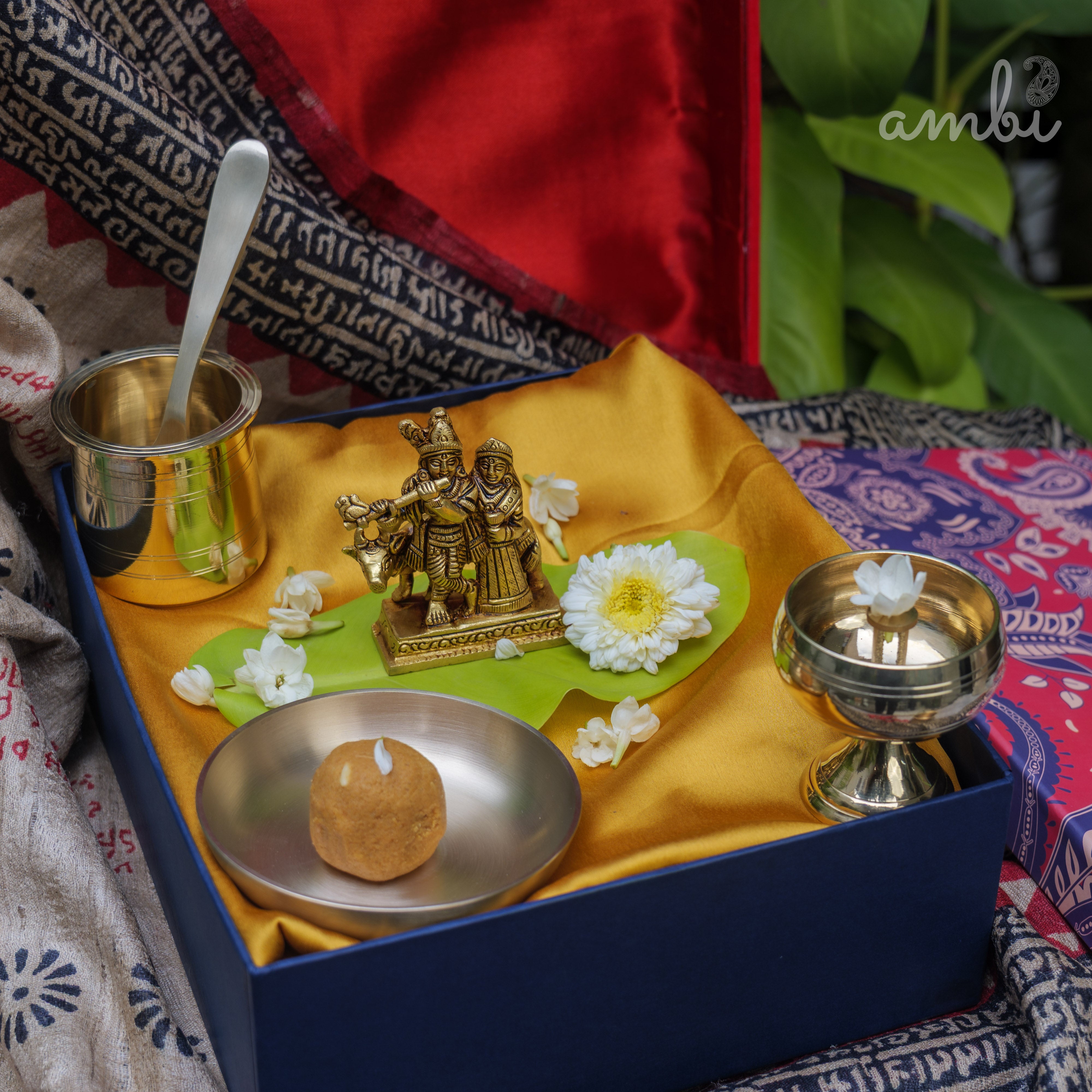 Pure Brass Radha and Krishna Idol - 3.2 inch height