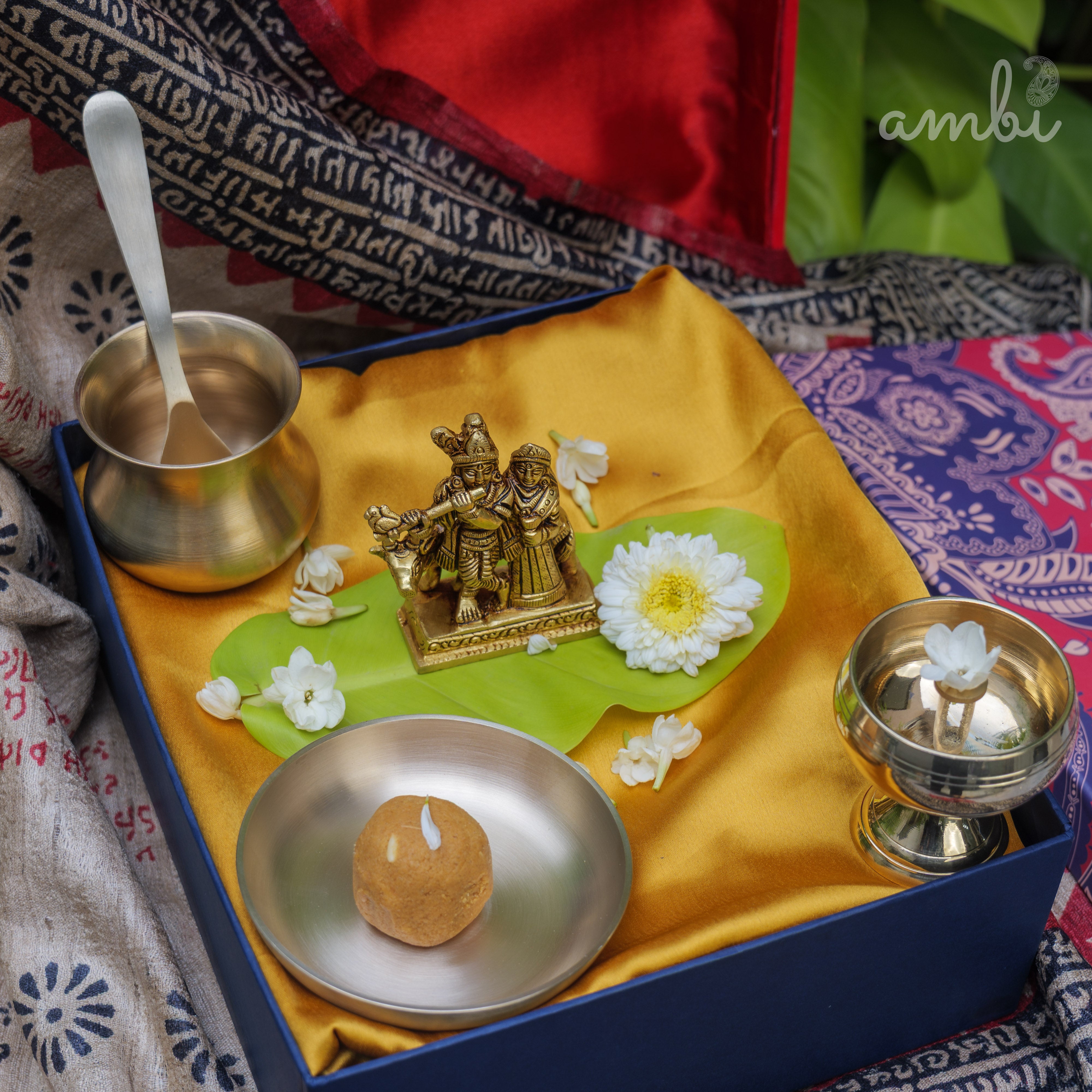 Pure Brass Radha and Krishna Idol - 3.2 inch height