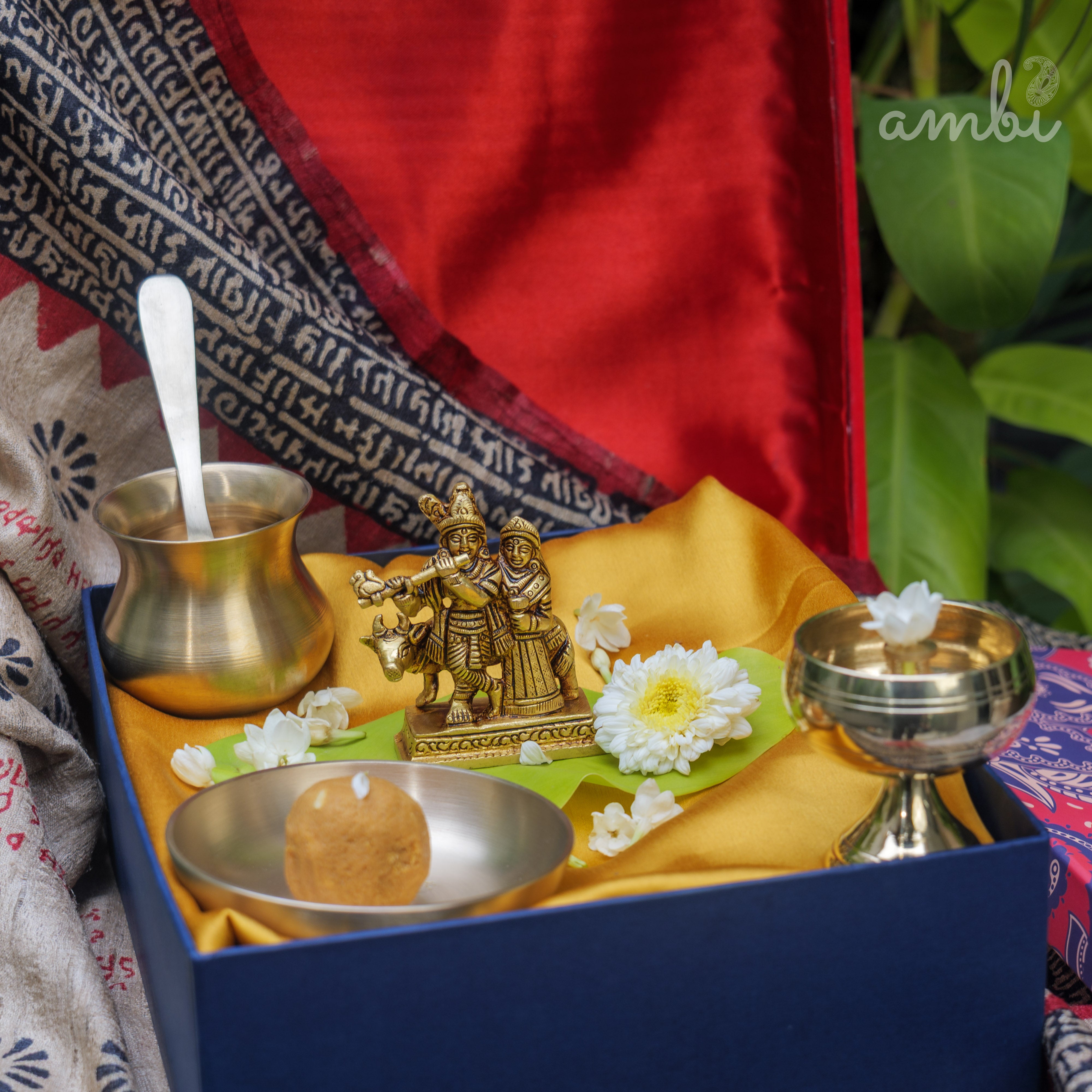 Pure Brass Radha and Krishna Idol - 3.2 inch height