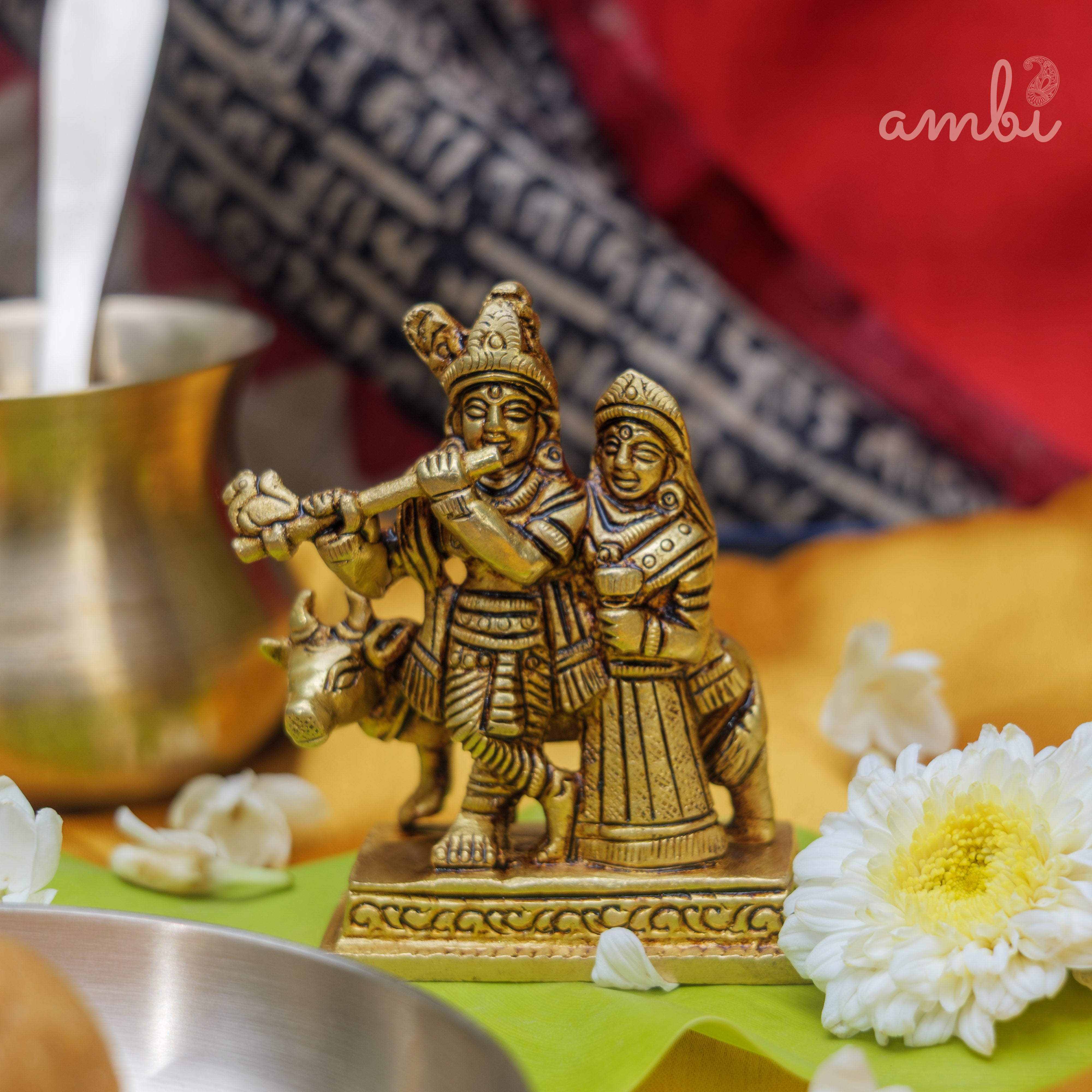 Pure Brass Radha and Krishna Idol - 3.2 inch height