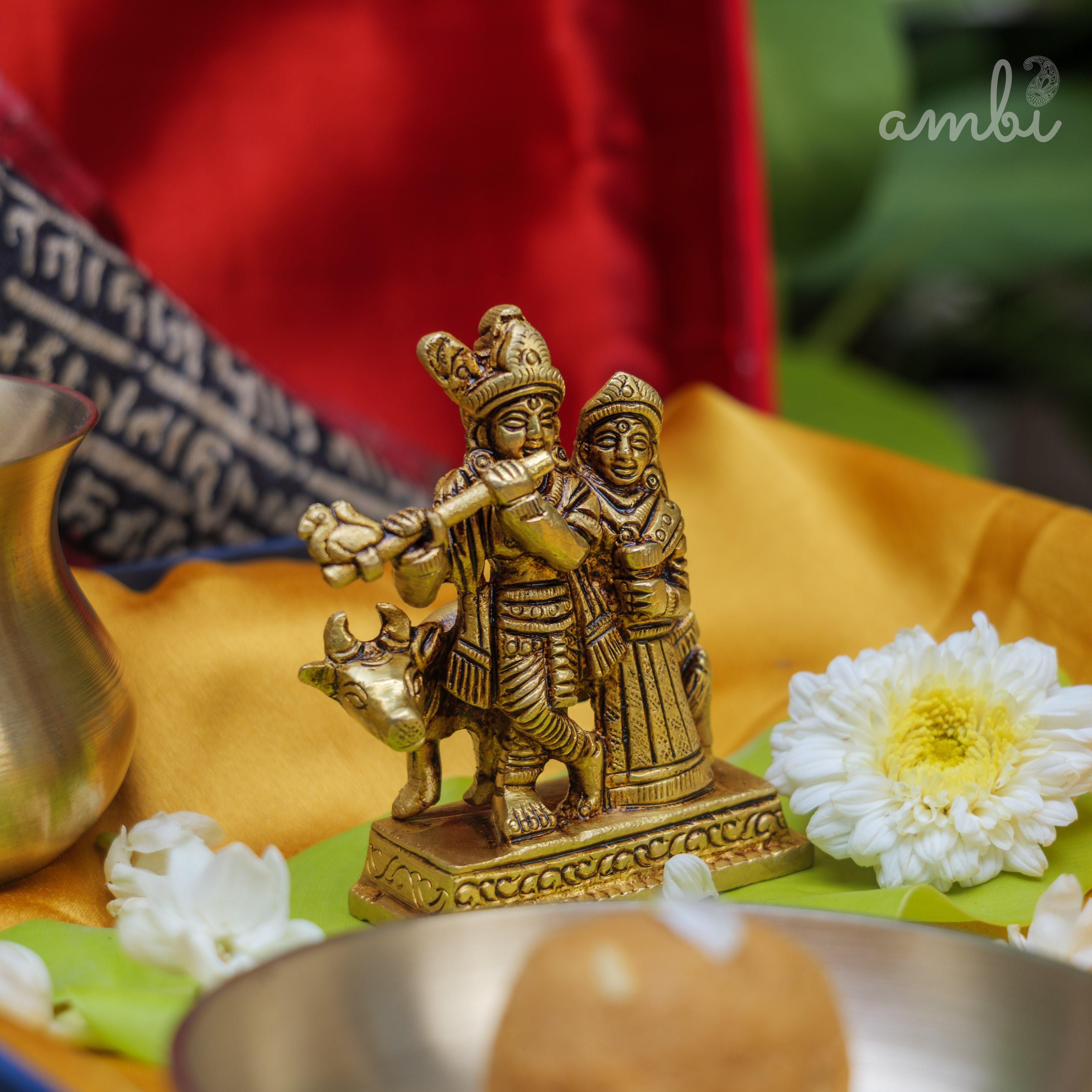 Pure Brass Radha and Krishna Idol - 3.2 inch height