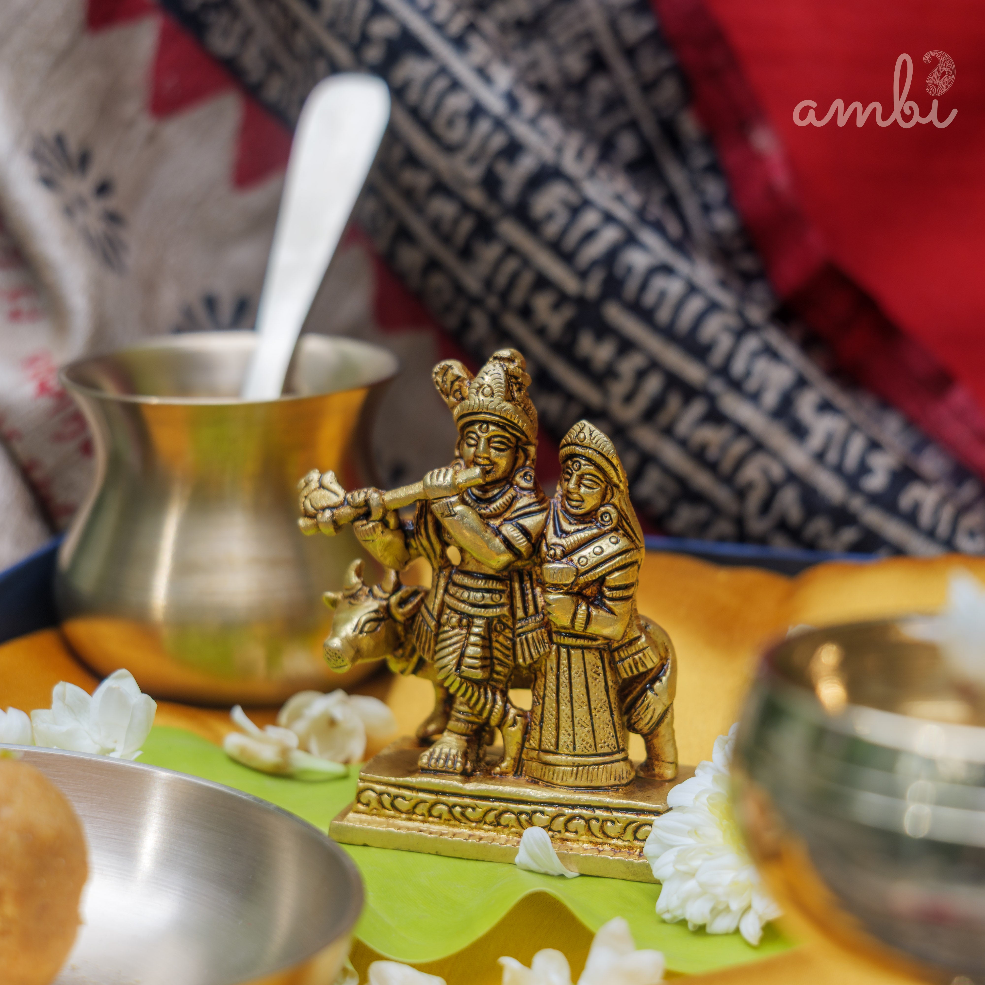 Pure Brass Radha and Krishna Idol - 3.2 inch height