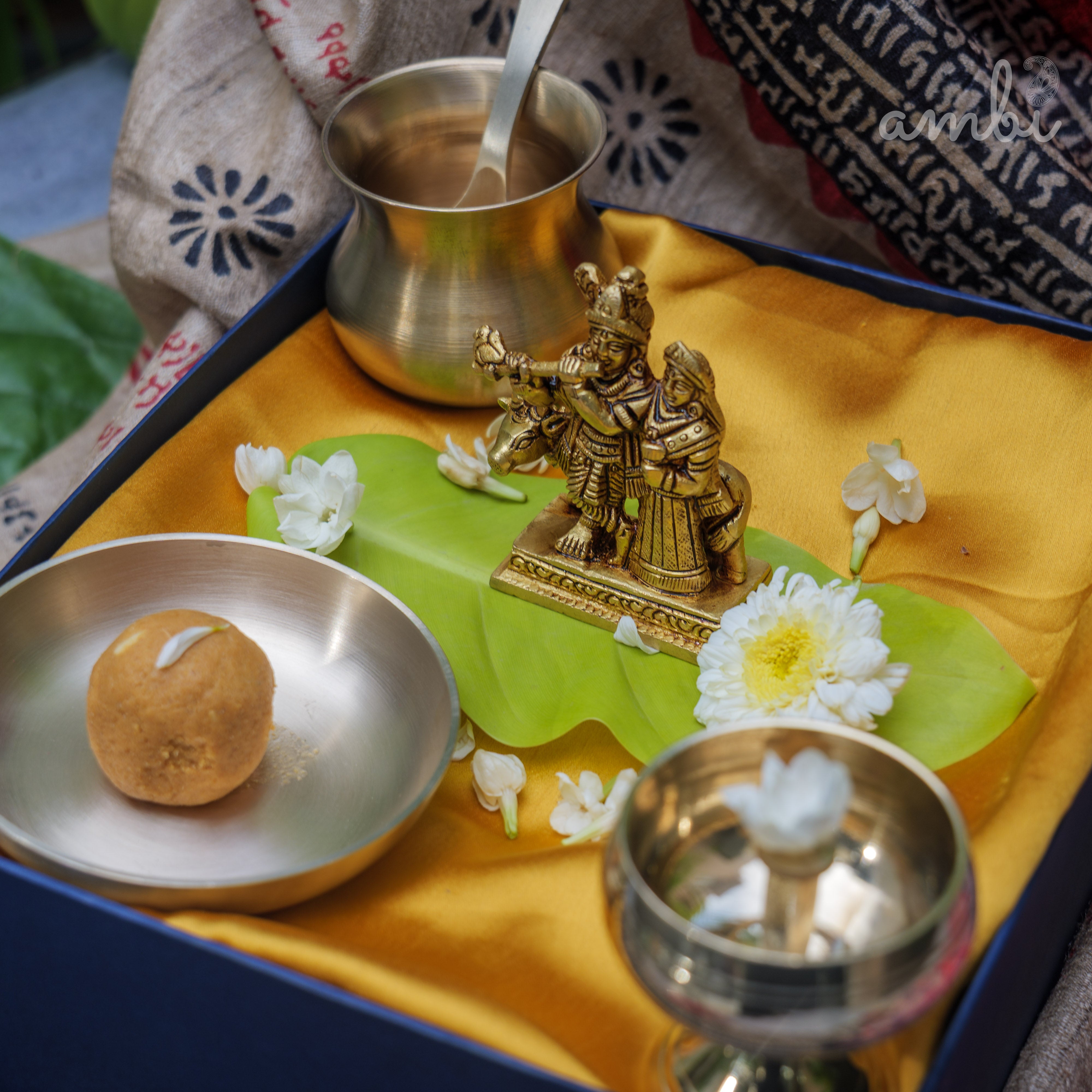 Pure Brass Radha and Krishna Idol - 3.2 inch height