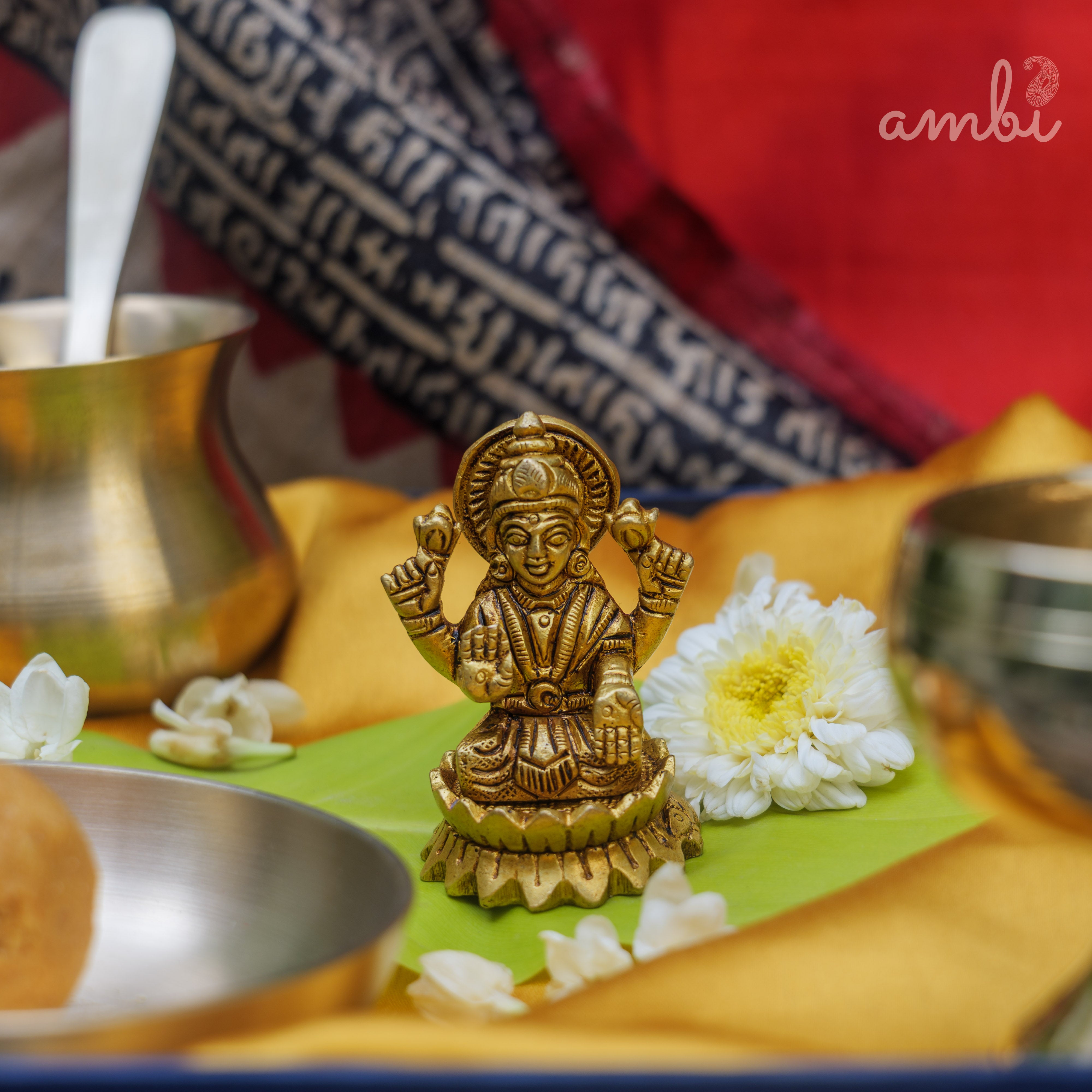 Pure Brass Goddess Lakshmi Idol - 2.5 inch height