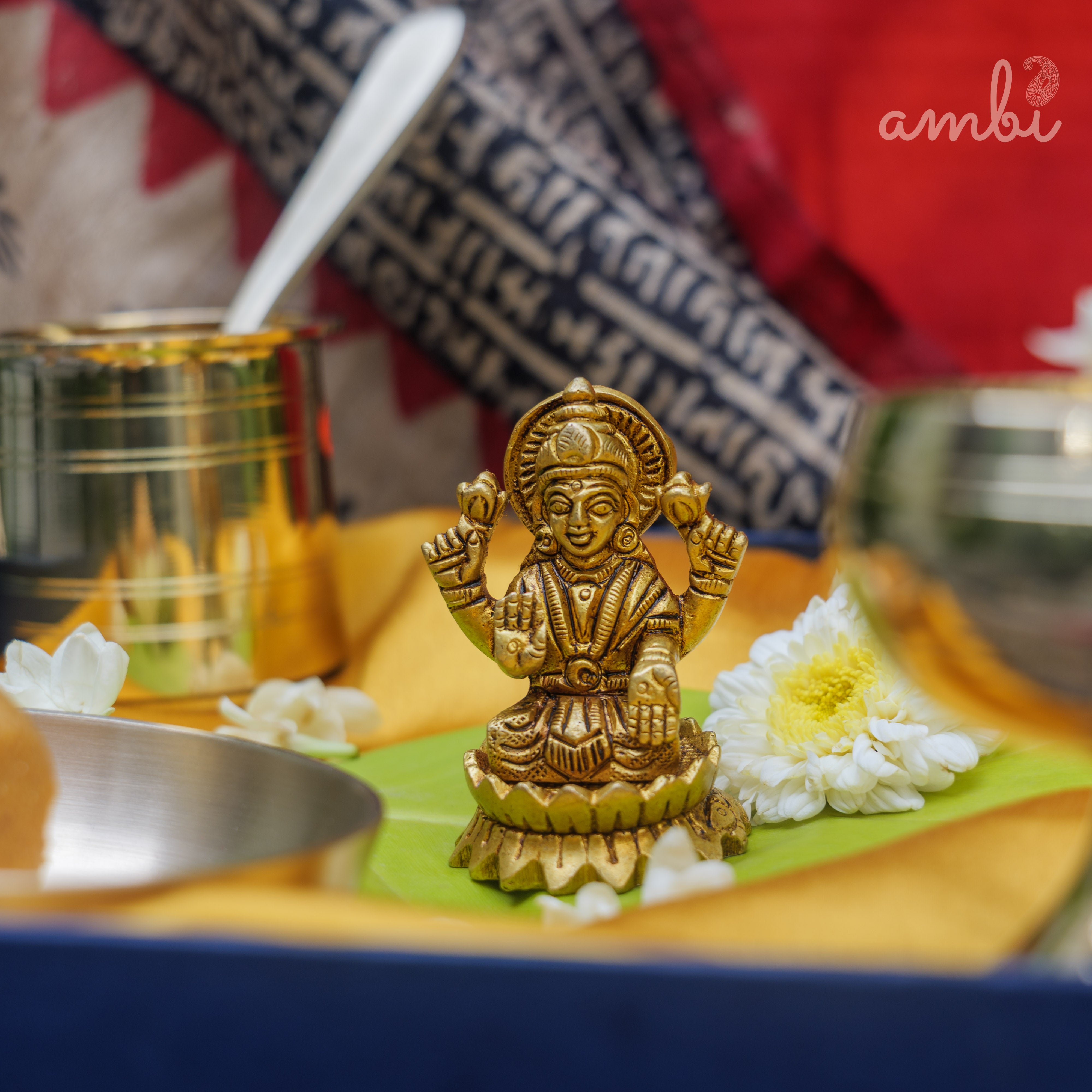 Pure Brass Goddess Lakshmi Idol - 2.5 inch height