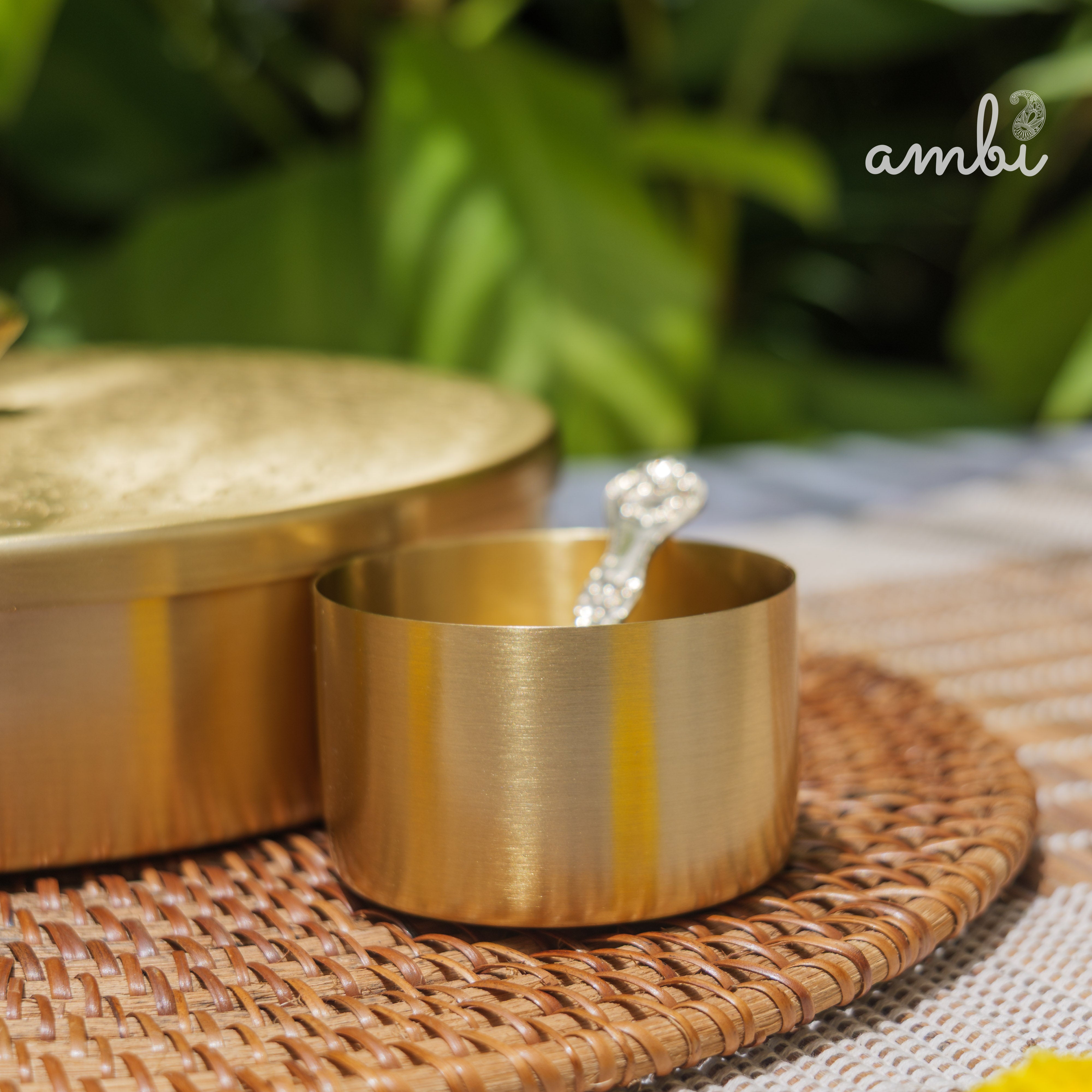 Brass Spice Box Masala Daani with Inlay Work with 7 Containers - Heavy Make