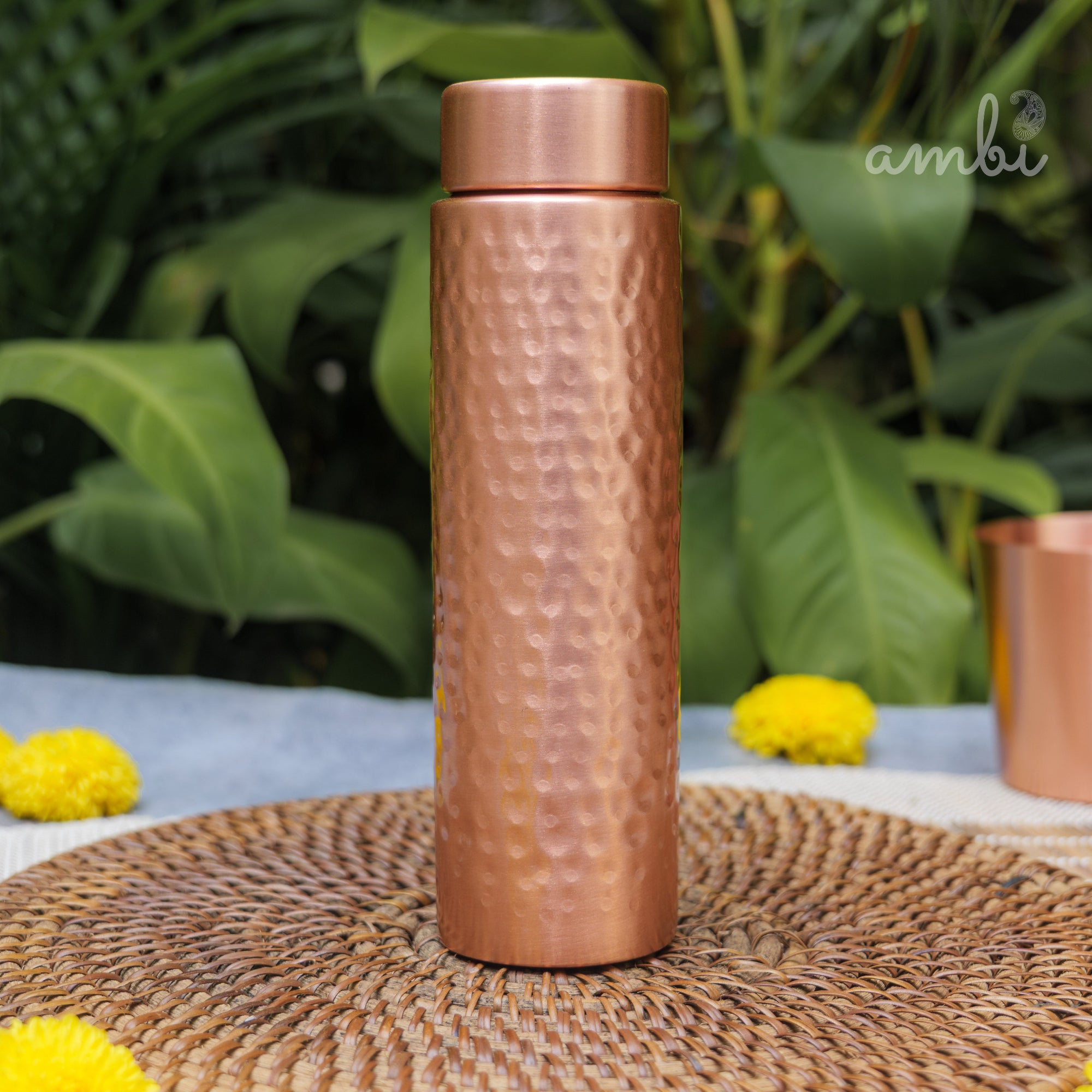 Ambi Premium Hammered Copper Water Bottle – 500 ml | Handmade Elegance
