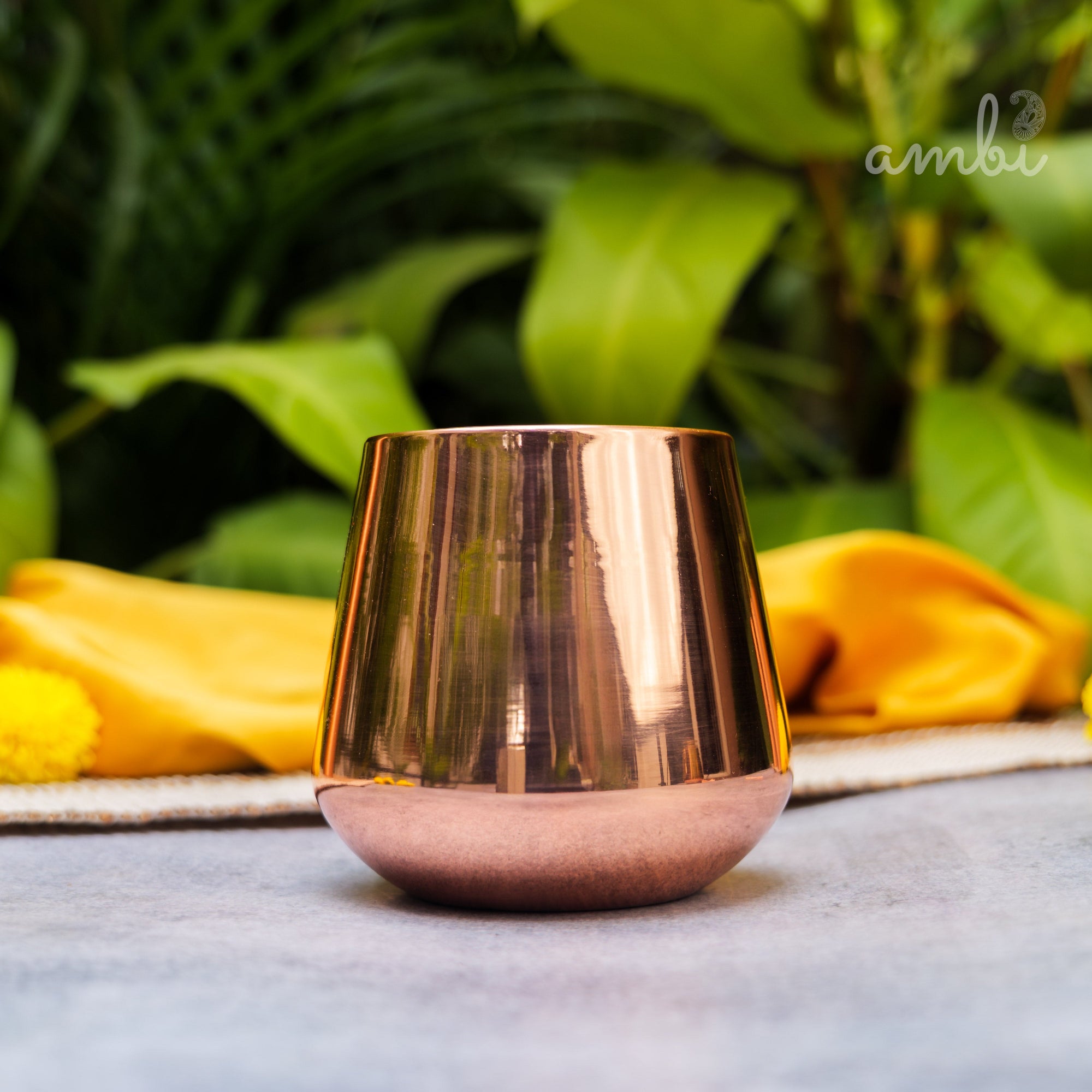 Ambi Handcrafted Copper Wellness Glass – 200 ml | Smooth Curved - Double Walled