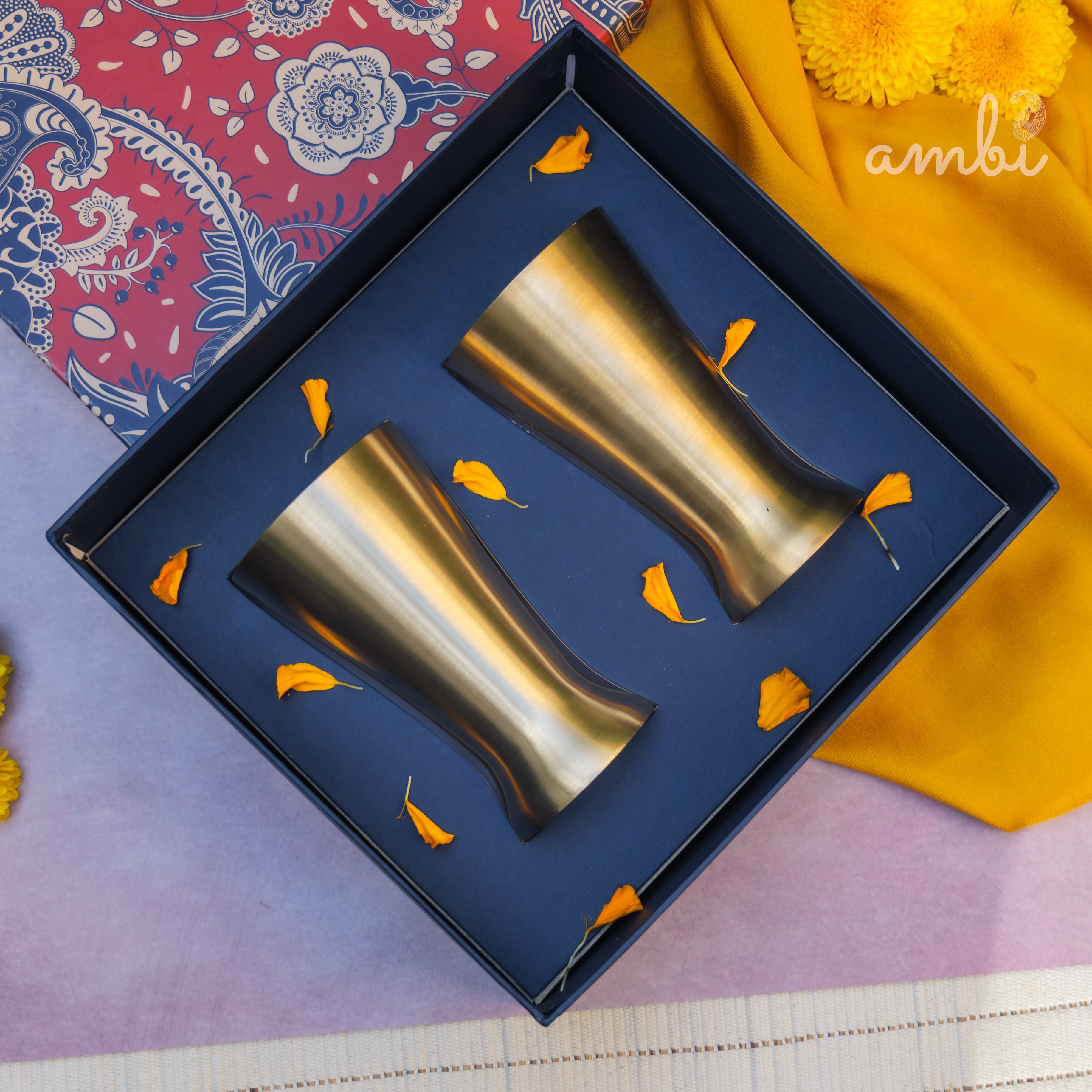 Ambi Gift Set of 2 Royal Lead Free 100% Pure Kansa Glass 200 ml Each