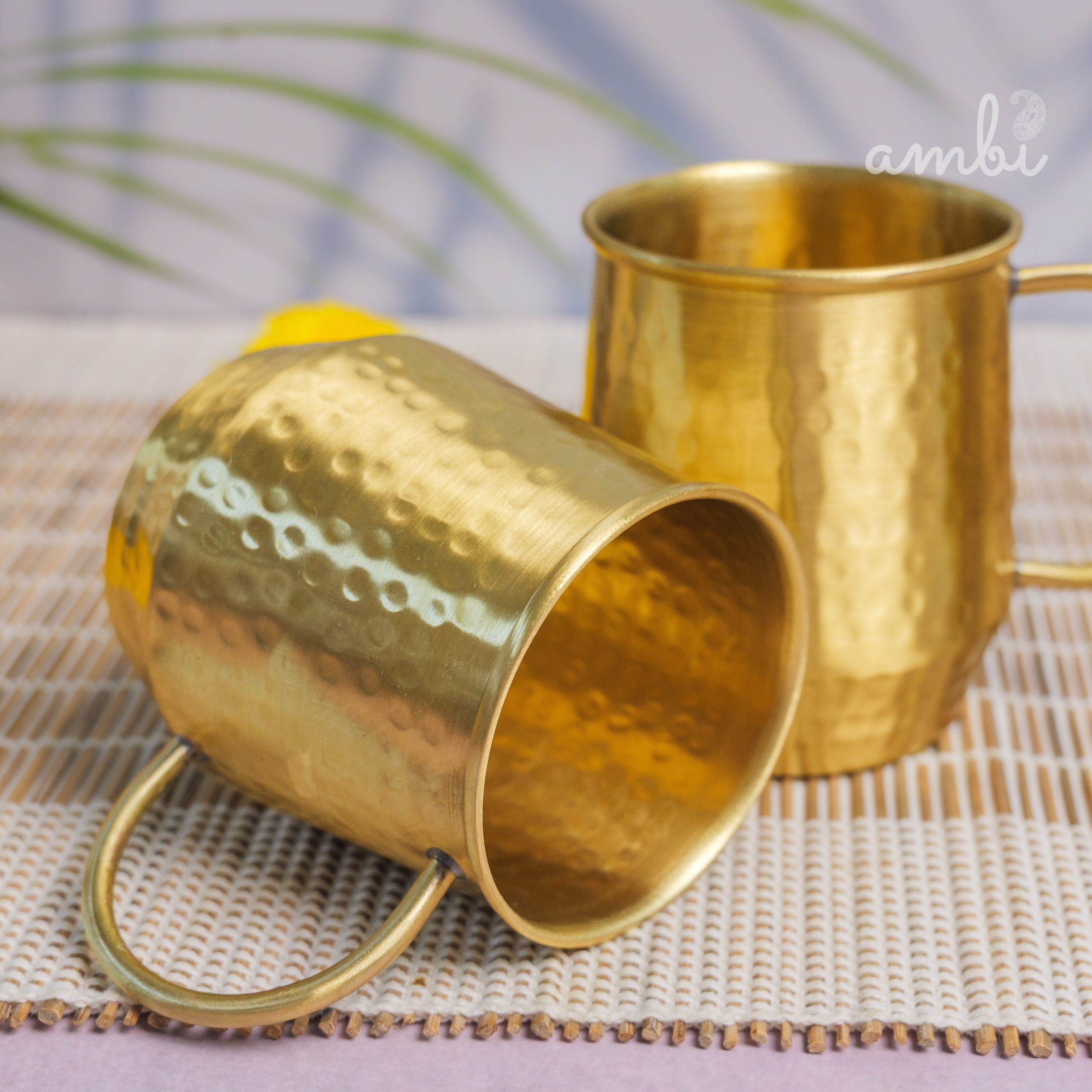 Luxury Hammered Pure Brass Cups – Set of 2