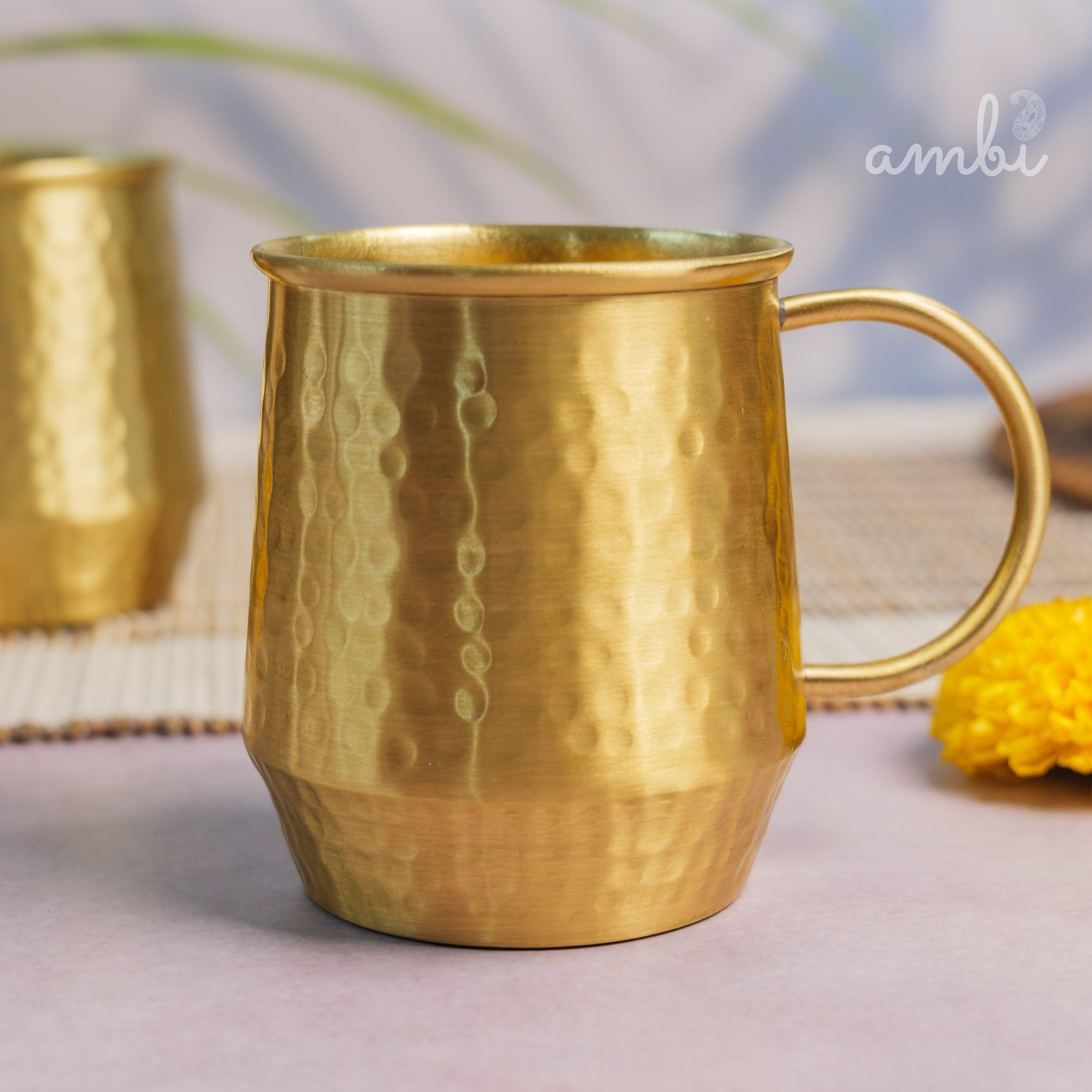 Luxury Hammered Pure Brass Cups – Set of 2