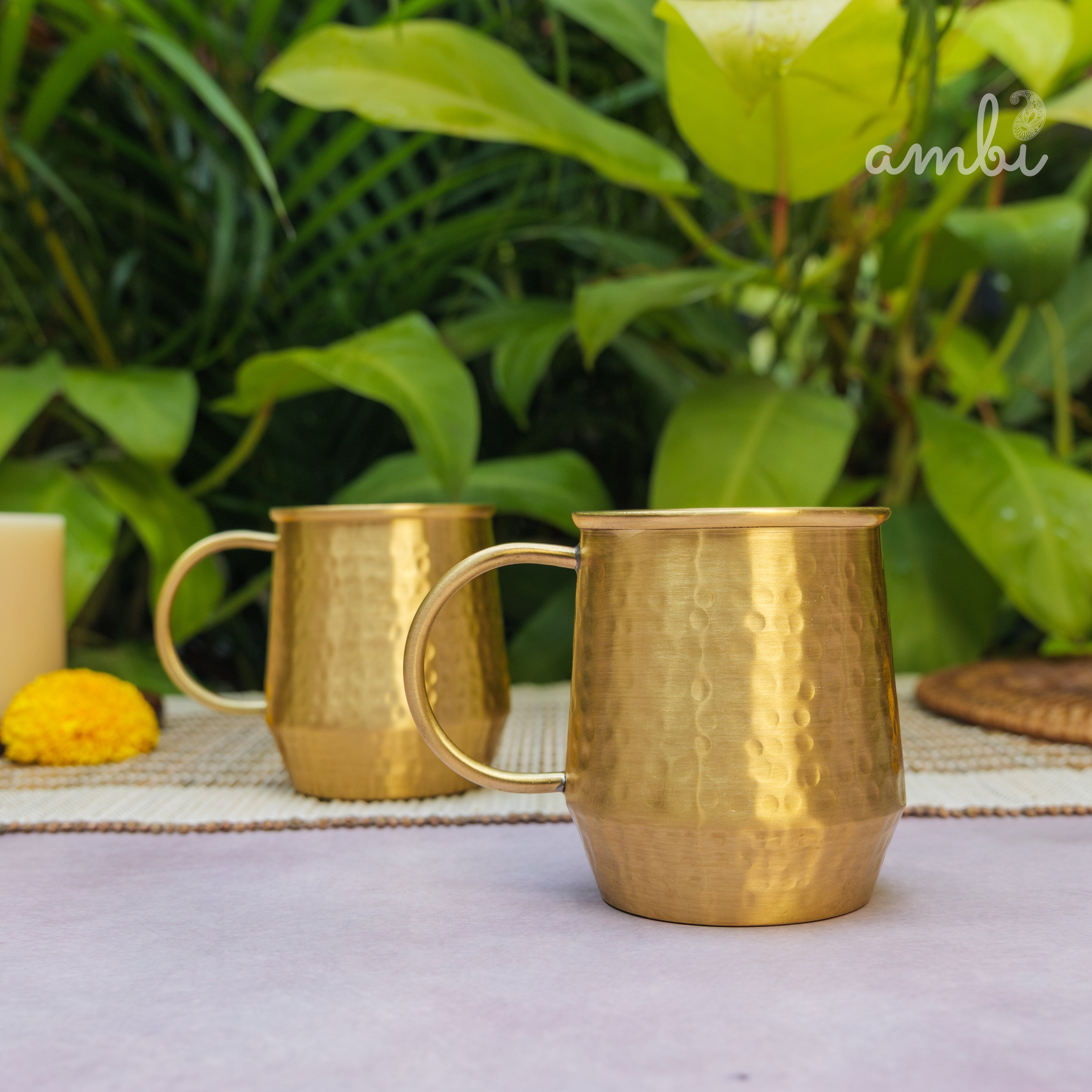 Luxury Hammered Pure Brass Cups – Set of 2