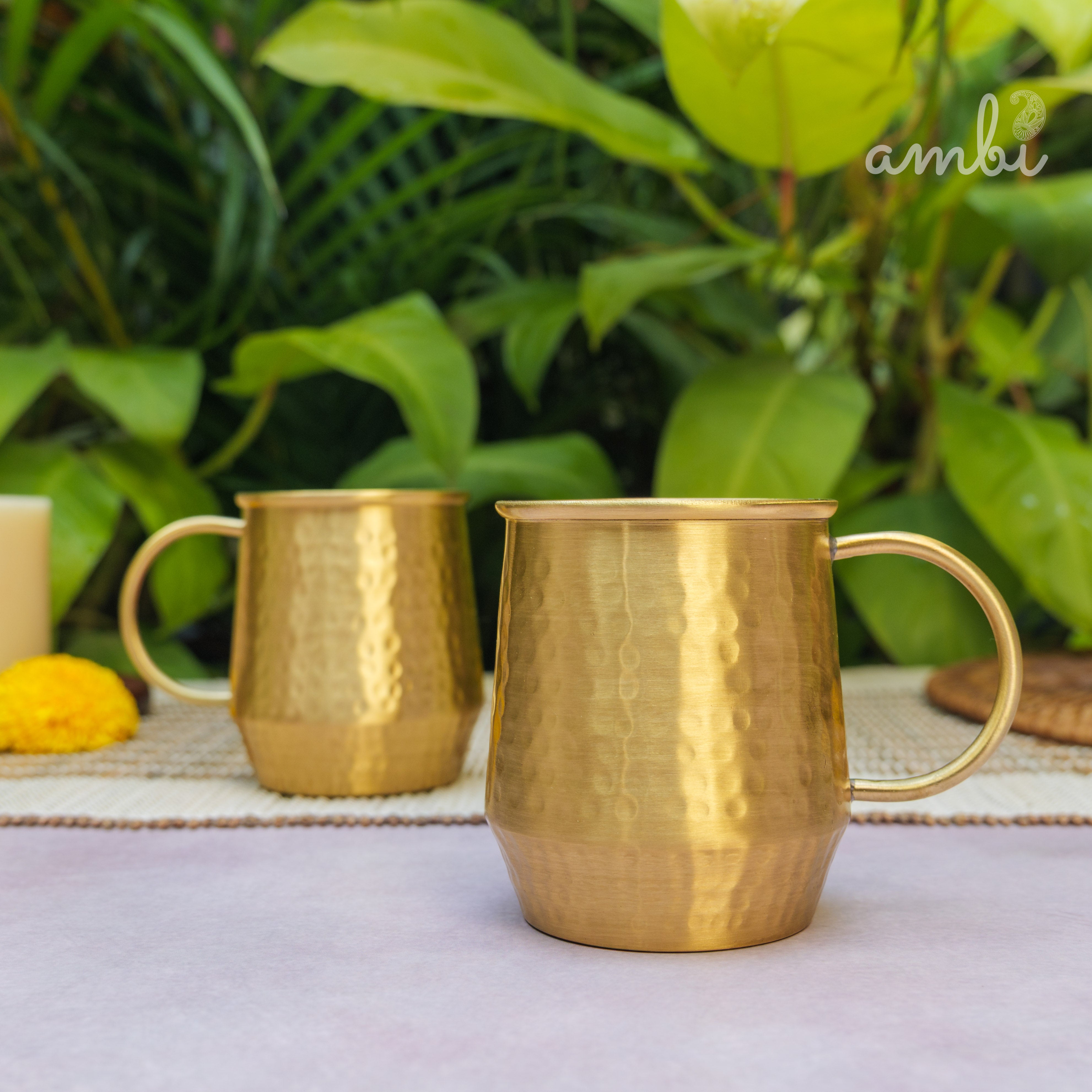 Luxury Hammered Pure Brass Cups – Set of 2