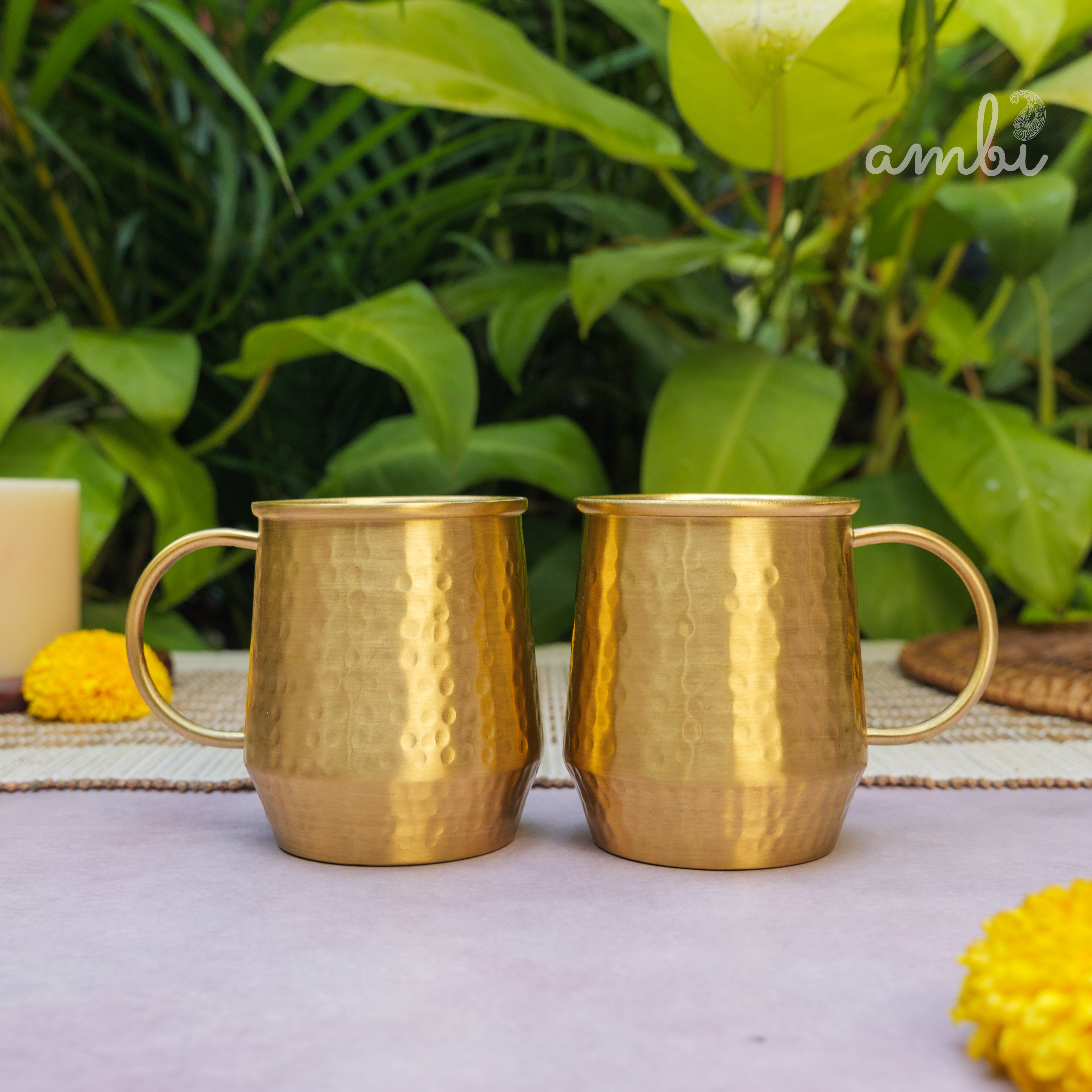 Luxury Hammered Pure Brass Cups – Set of 2